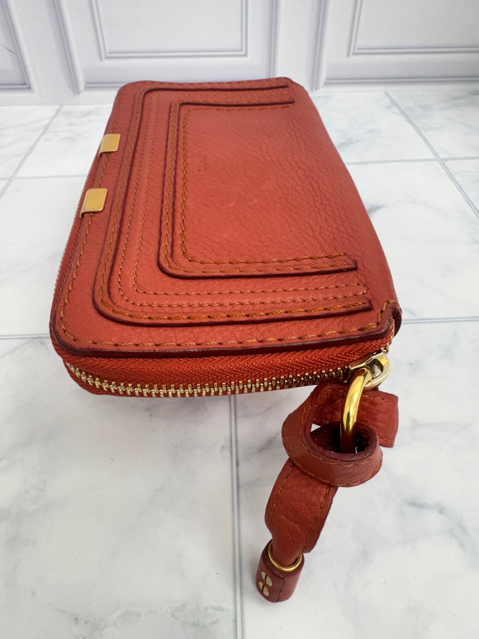 Chloe Red Leather Marcie Zippy Wallet