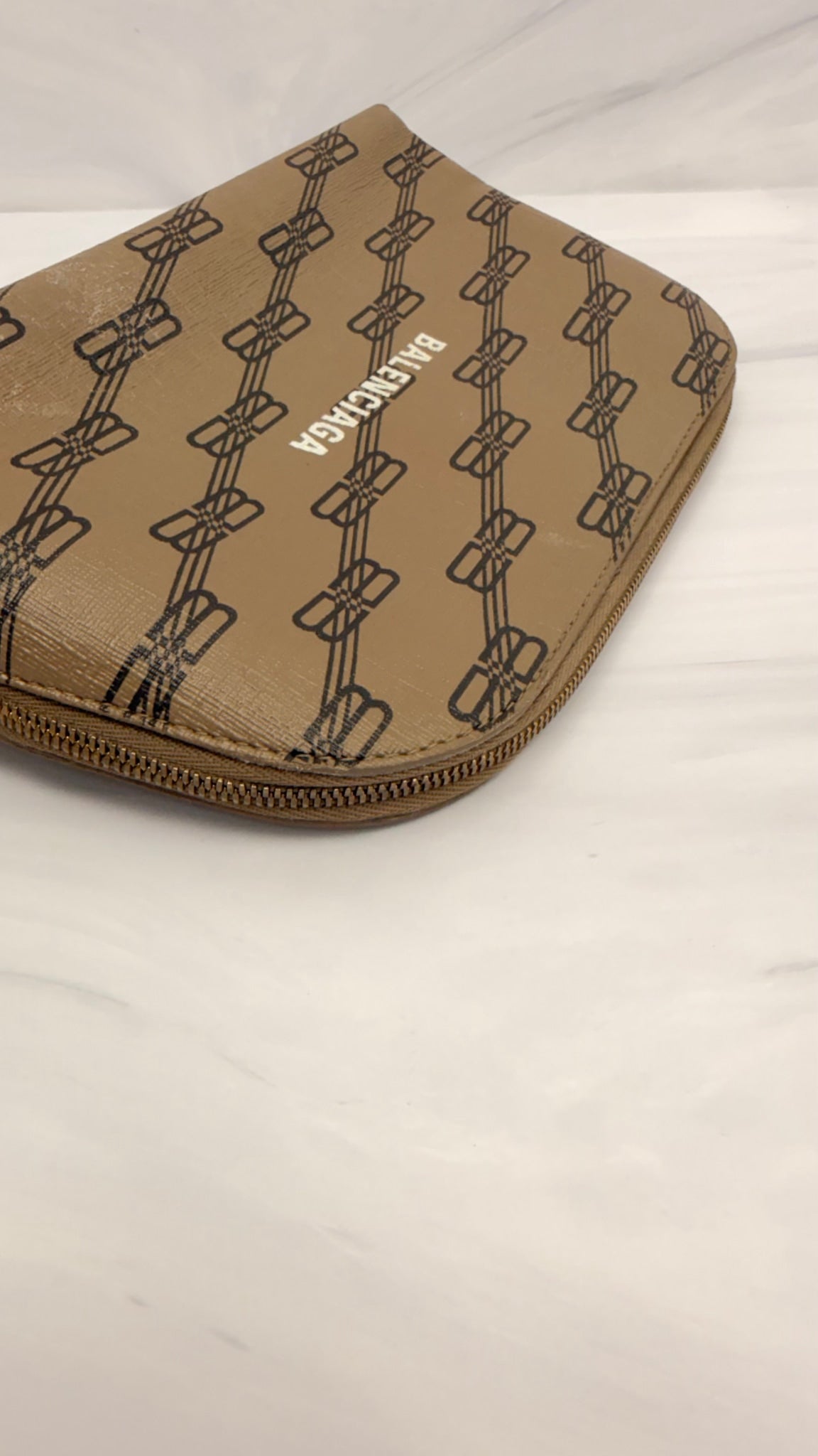 Balenciaga Beige Coated Canvas Cosmetic Pouch