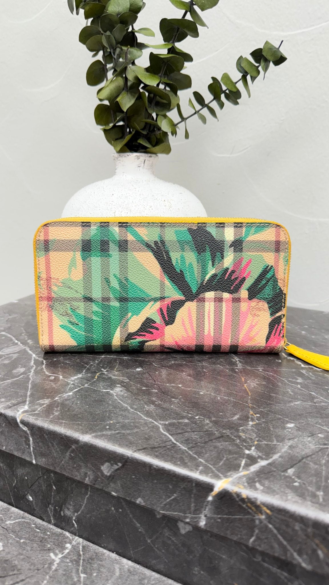 Burberry Floral Printed Check Coated Canvas Zippy Wallet