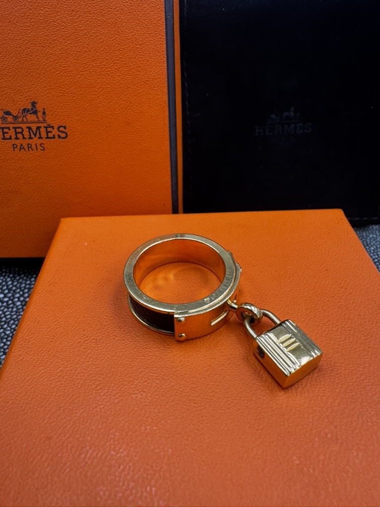 Hermes Black & Gold Kelly Cadena Scarf Ring