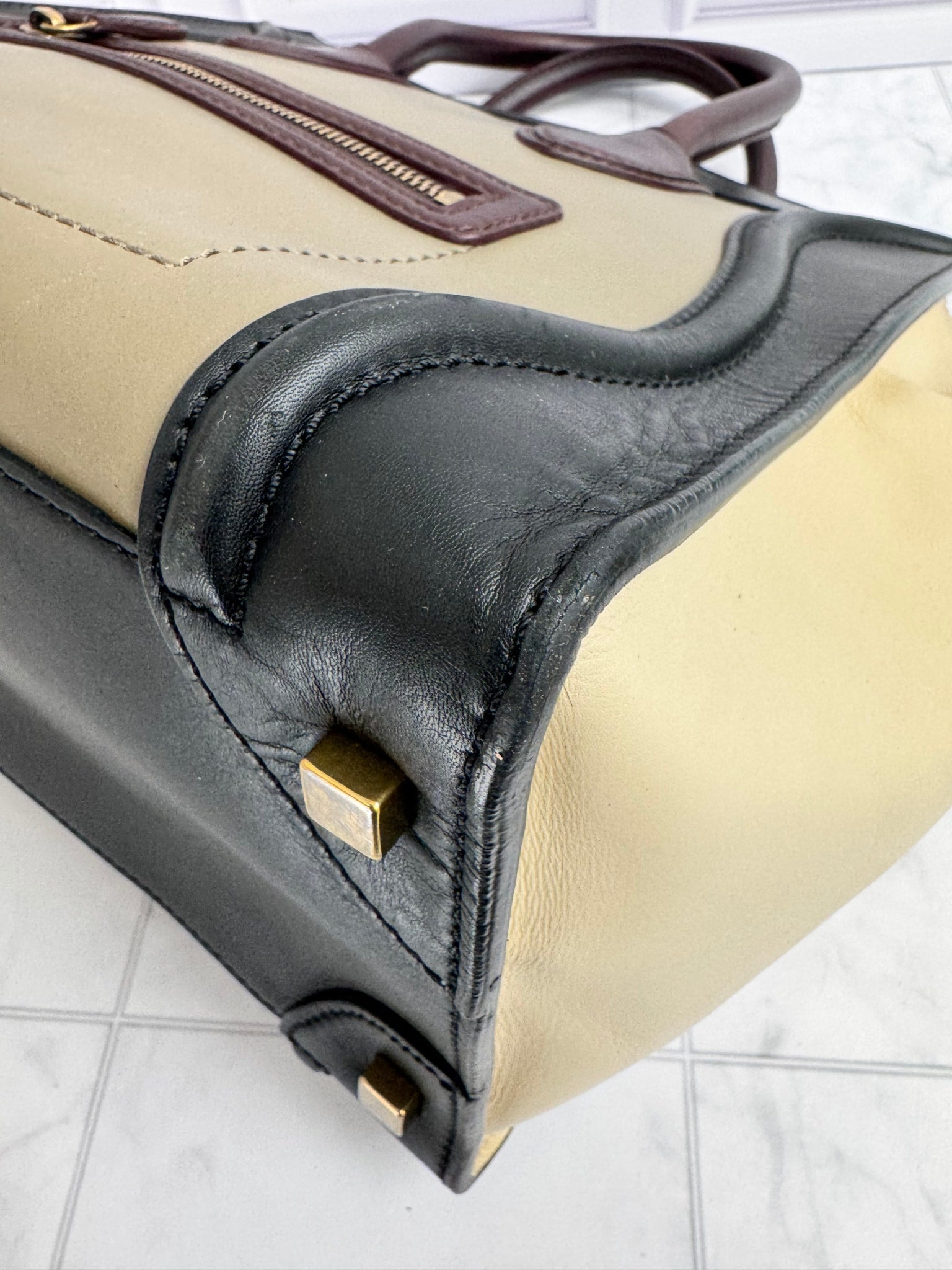 Celine Tricolor Leather Mini Luggage Tote