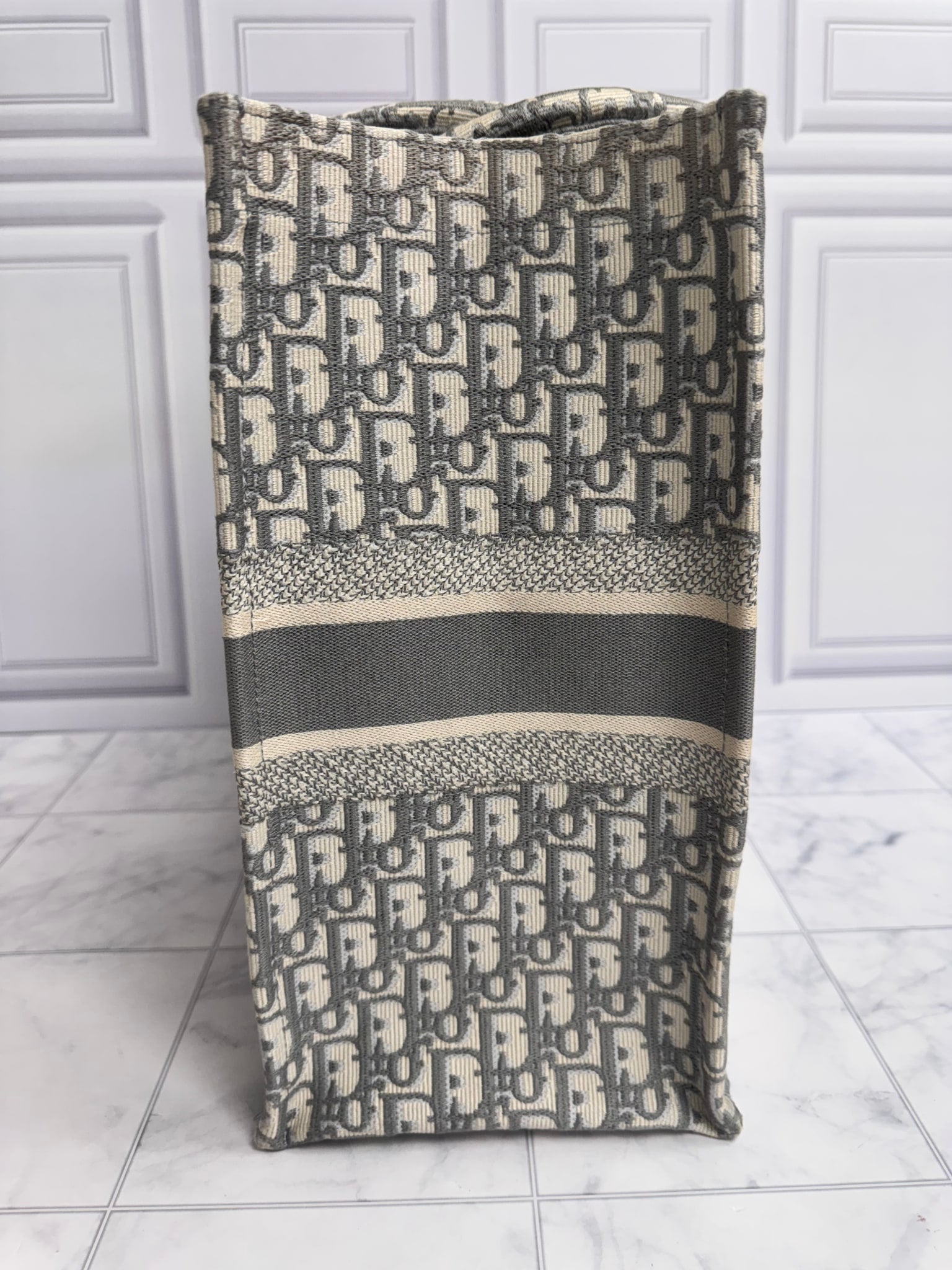Christian Dior Grey And Ivory Oblique Canvas Large Book Tote Bag