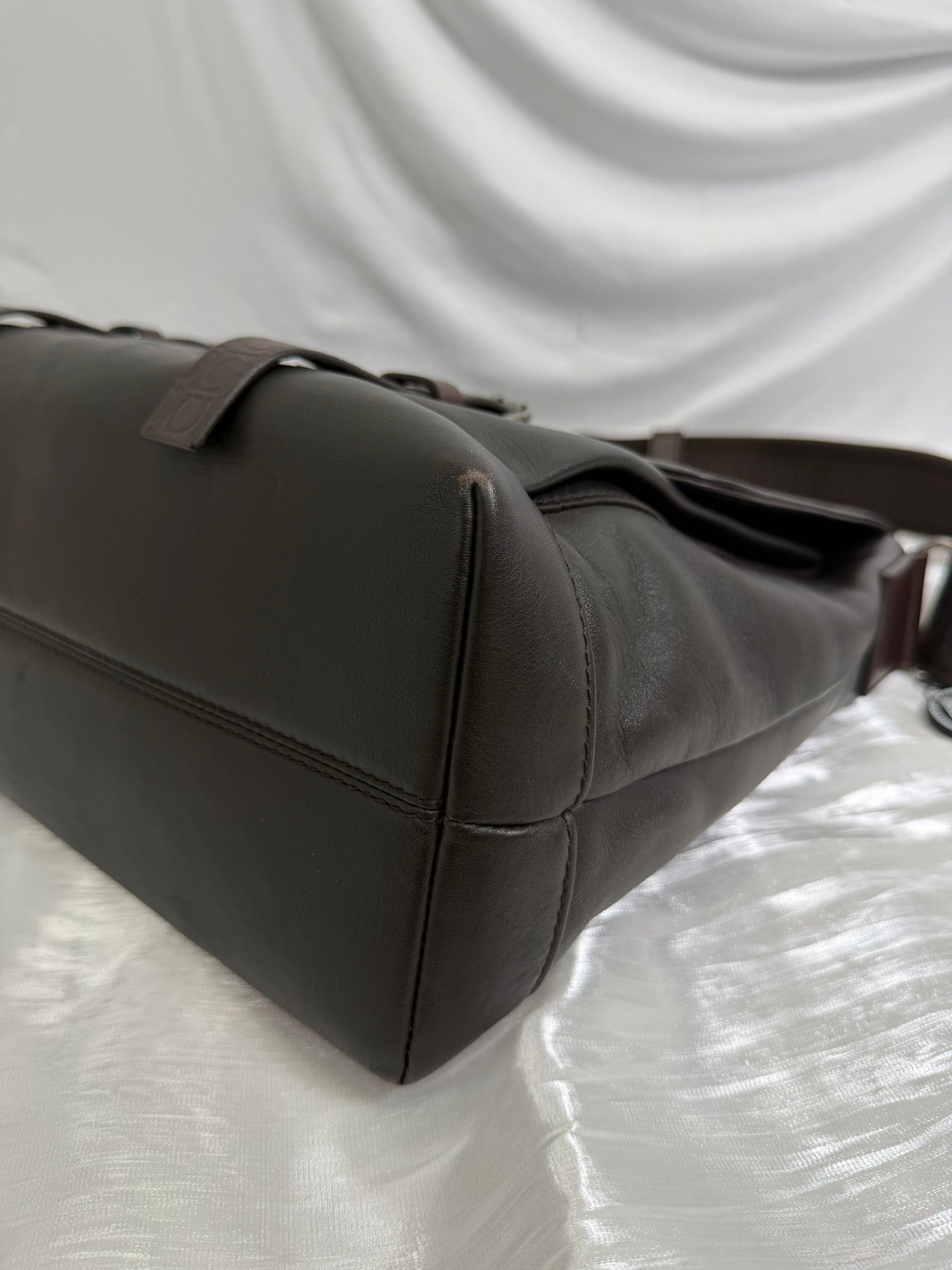 Salvatore Ferragamo Dark Brown Leather Double Strap Briefcase