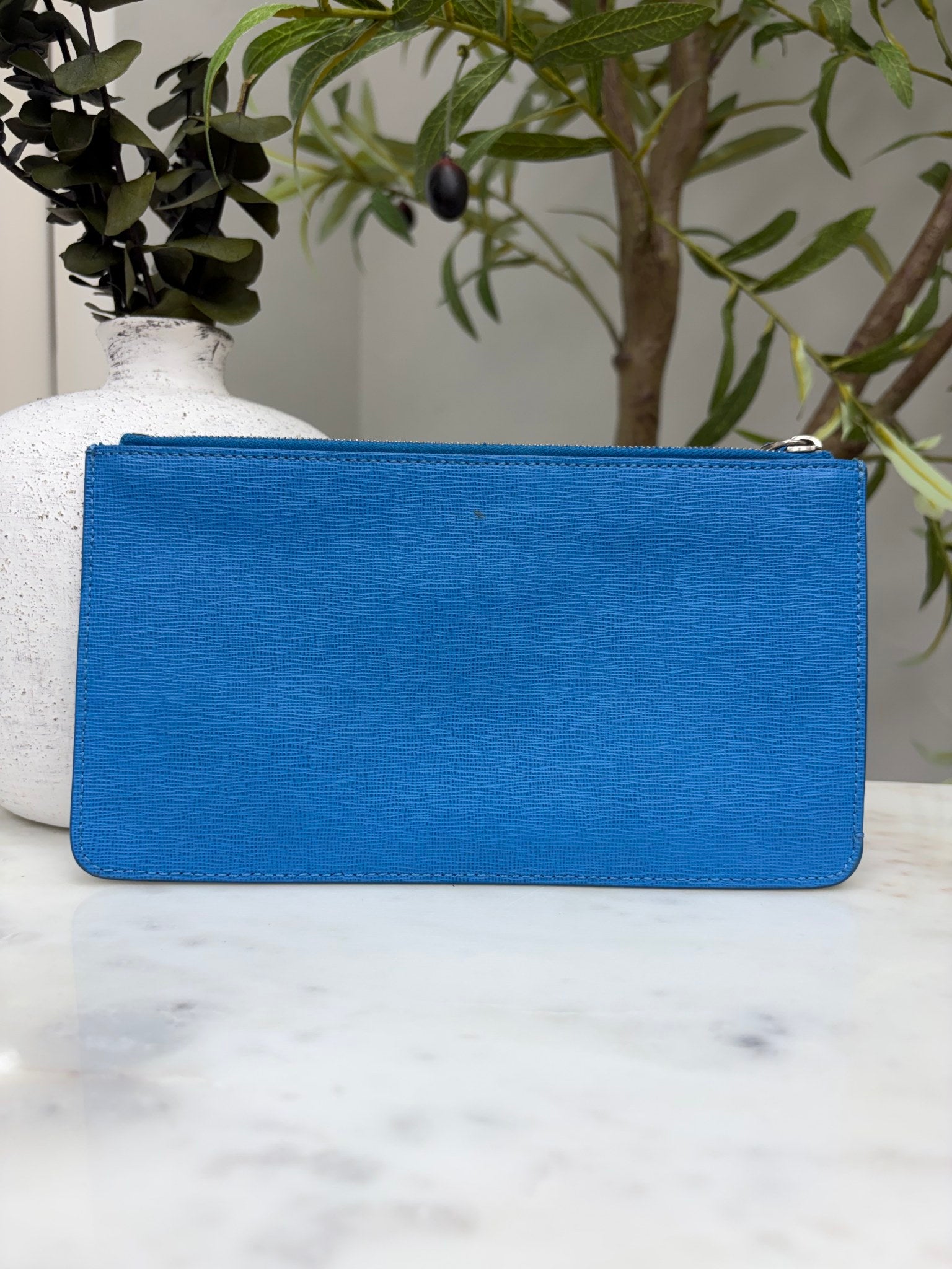 Fendi Blue & Red Leather Crystal Eye Monster Zip Pouch