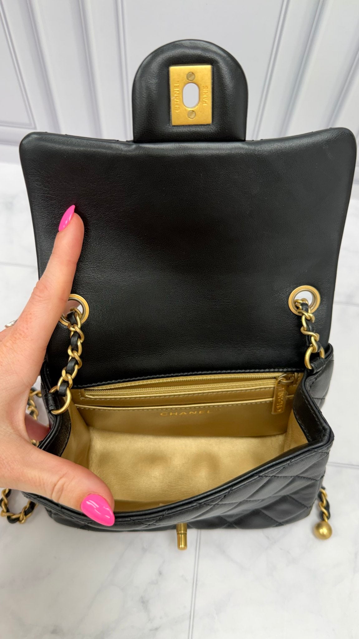 Chanel Black Quilted Lambskin Mini Flap Pearl Crush Bag