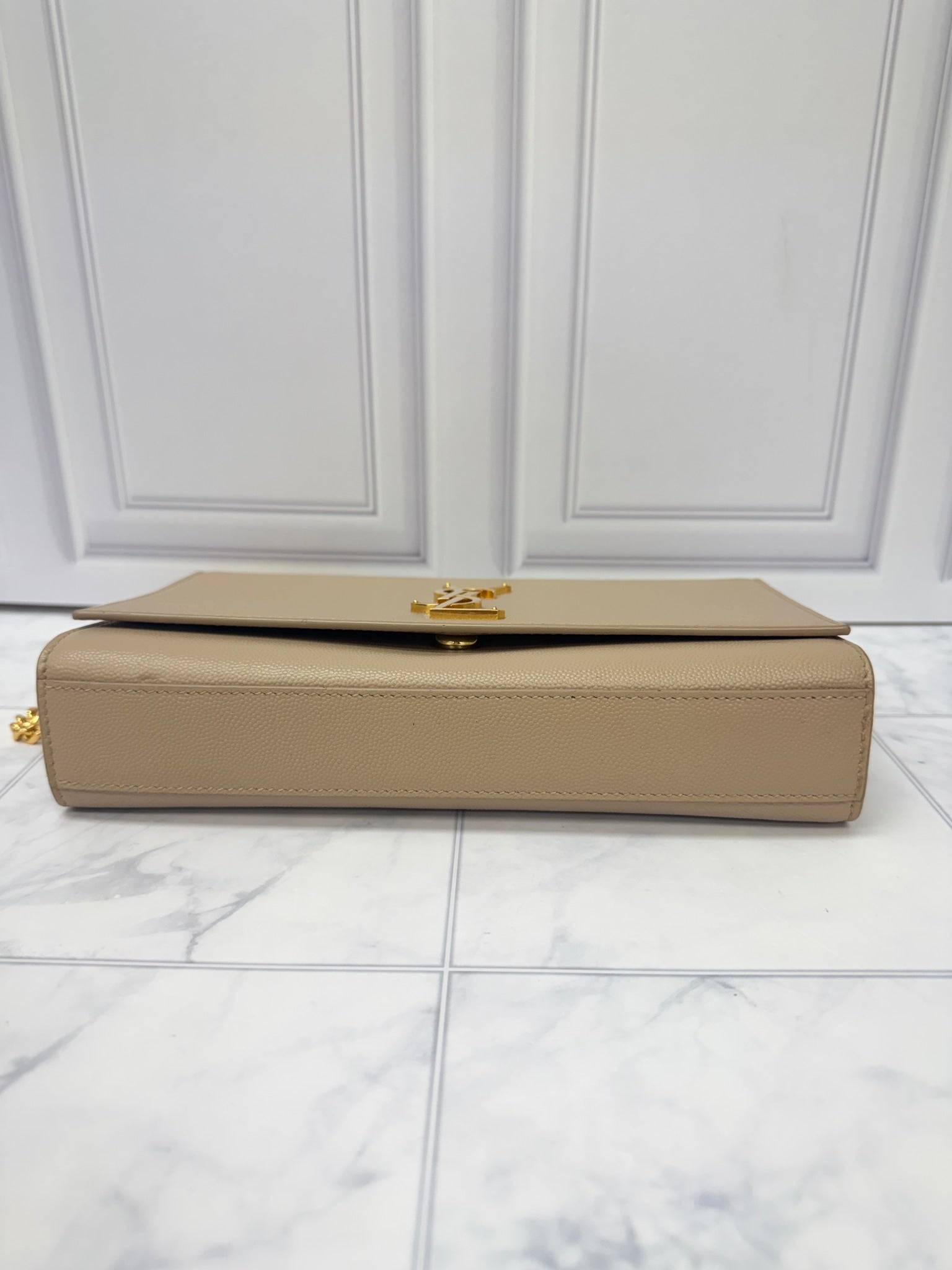 Saint Laurent YSL Tan Grained Leather Kate Small Handbag