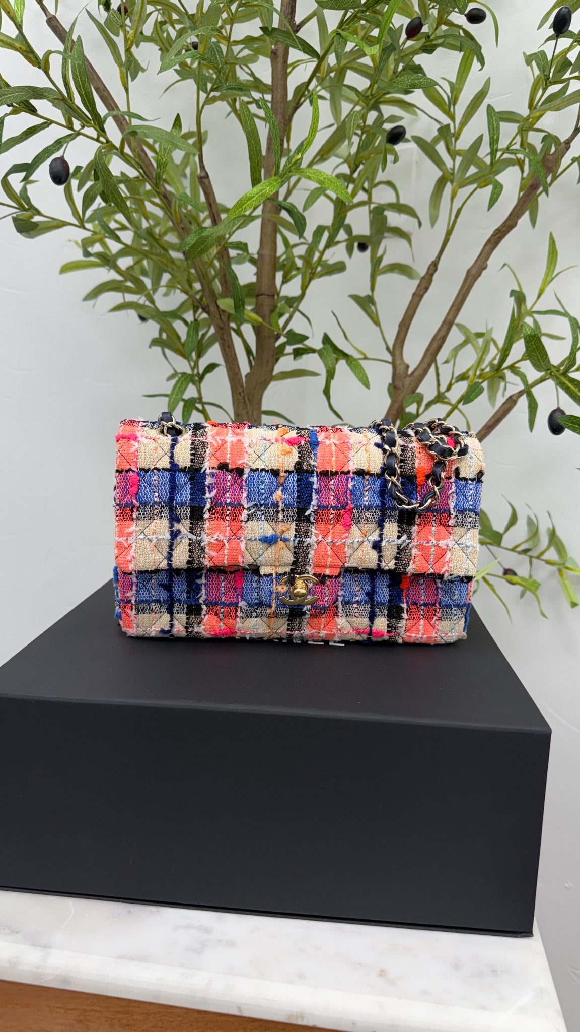Chanel Multicolor Quilted Tweed Medium Double Flap Bag