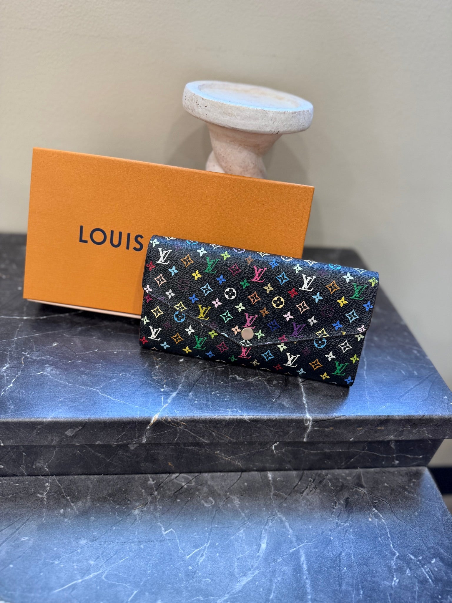 Louis Vuitton Black Multicolor Monogram & Pink Sarah Wallet