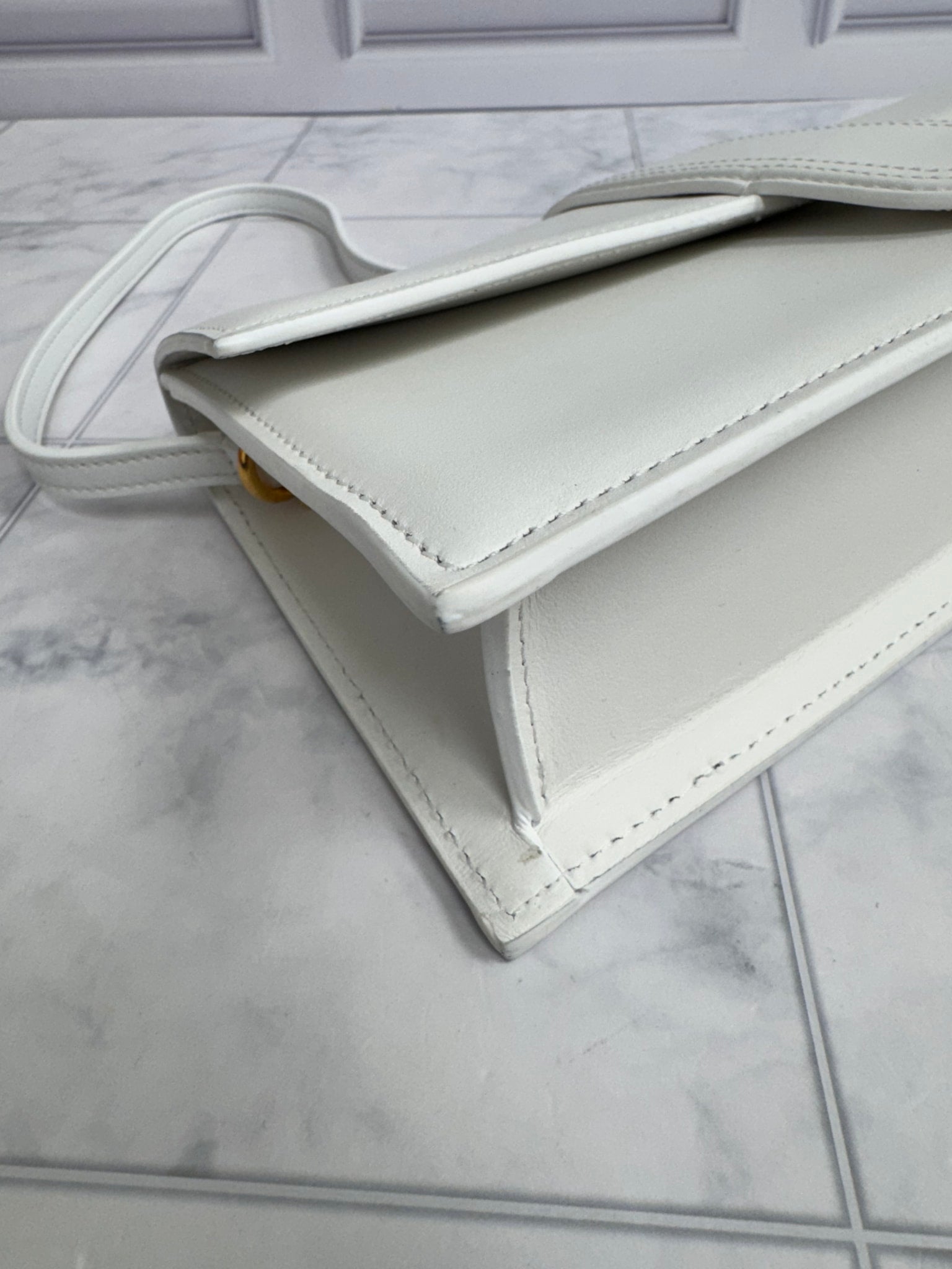 BRAND NEW - Jacquemus White Leather Le Bambino Long Shoulder Bag