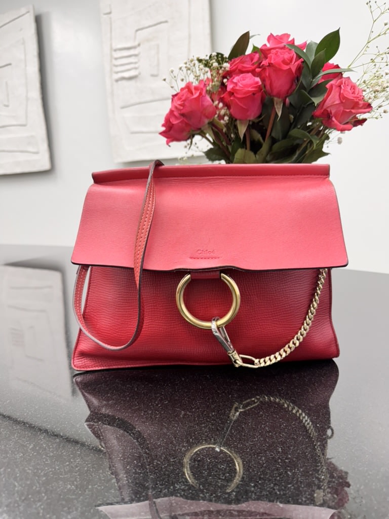 Chloe Red Leather Large Faye Crossbody Bag