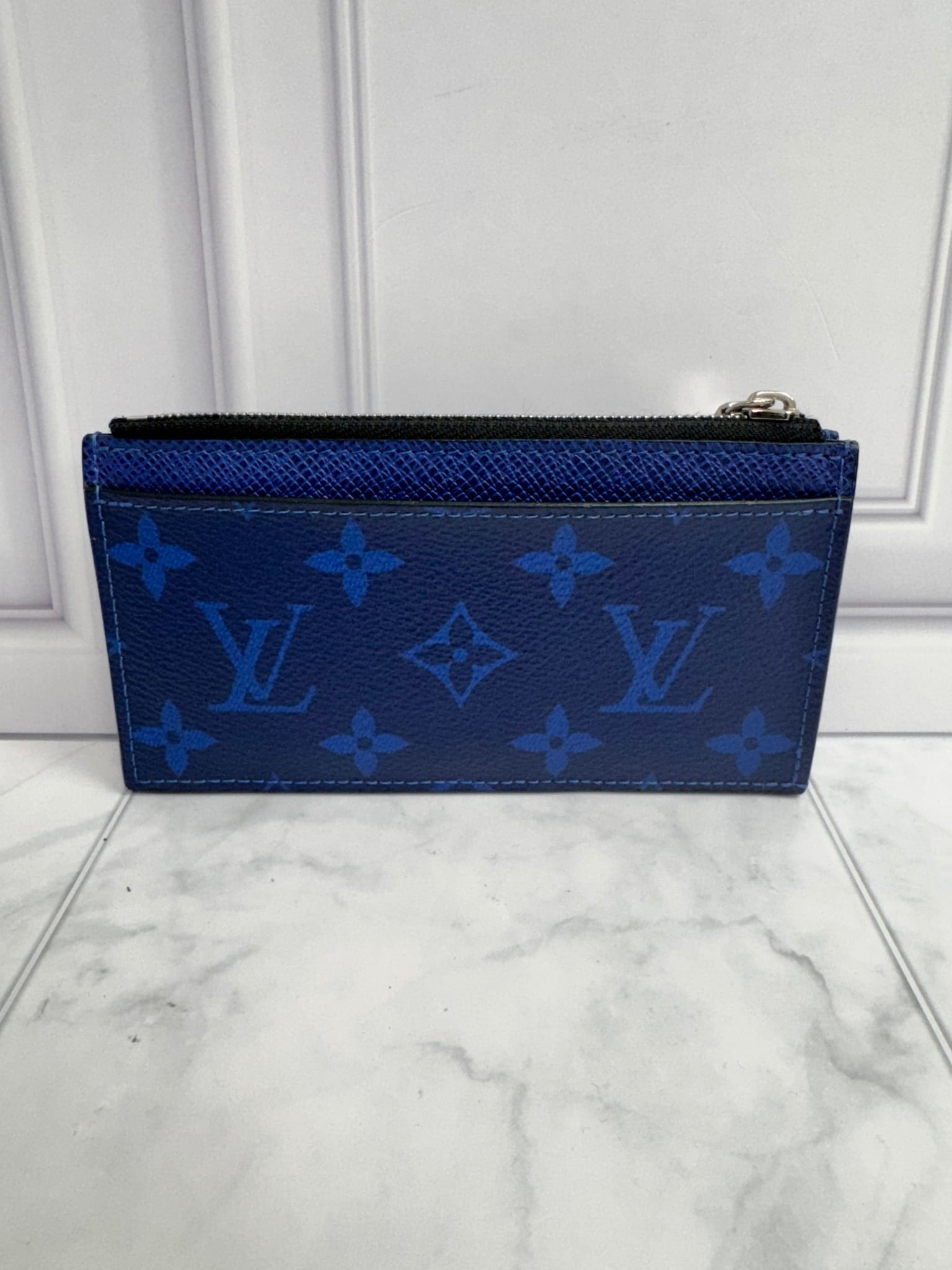 Louis Vuitton Blue Taiga Monogram Leather Card & Coin Case Wallet