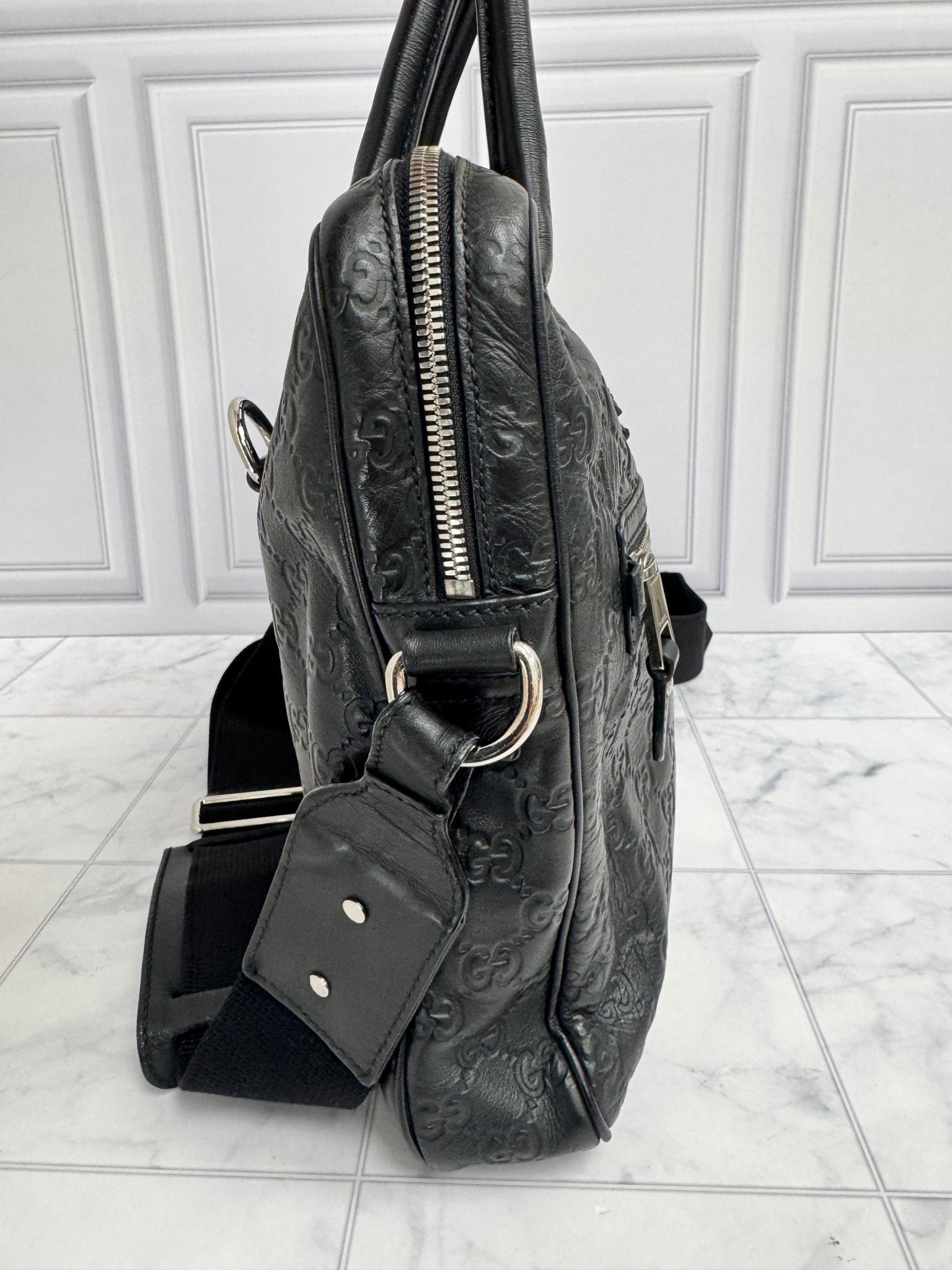 Gucci Black Embossed Leather Large Briefcase