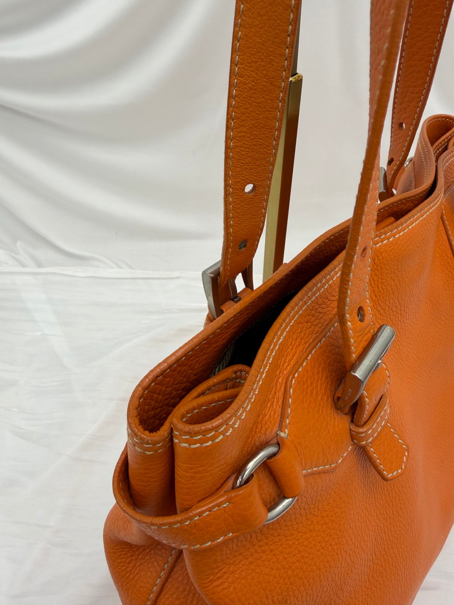Prada Orange Leather Shoulder Tote