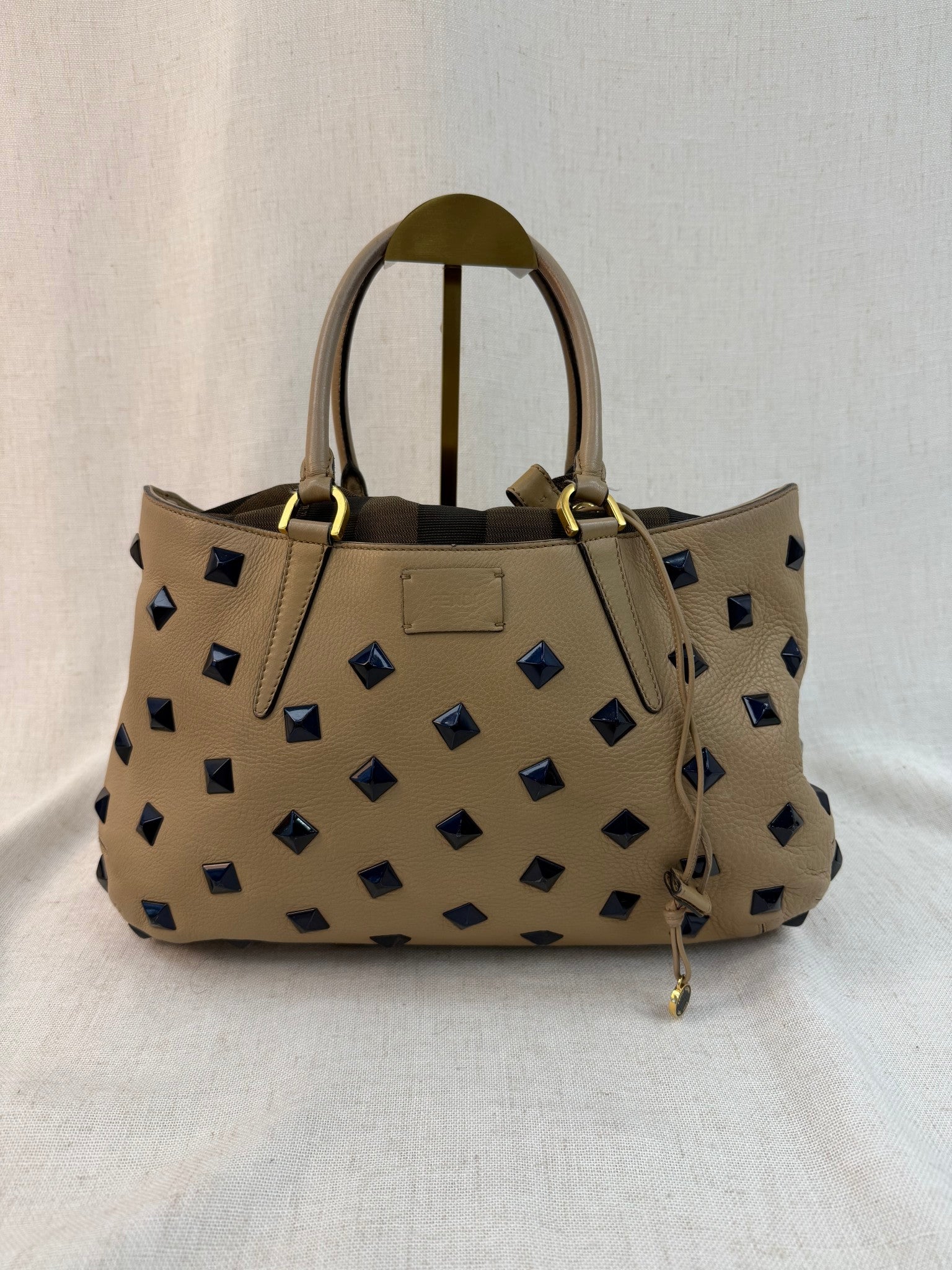 Fendi Tan Leather Studded Handbag