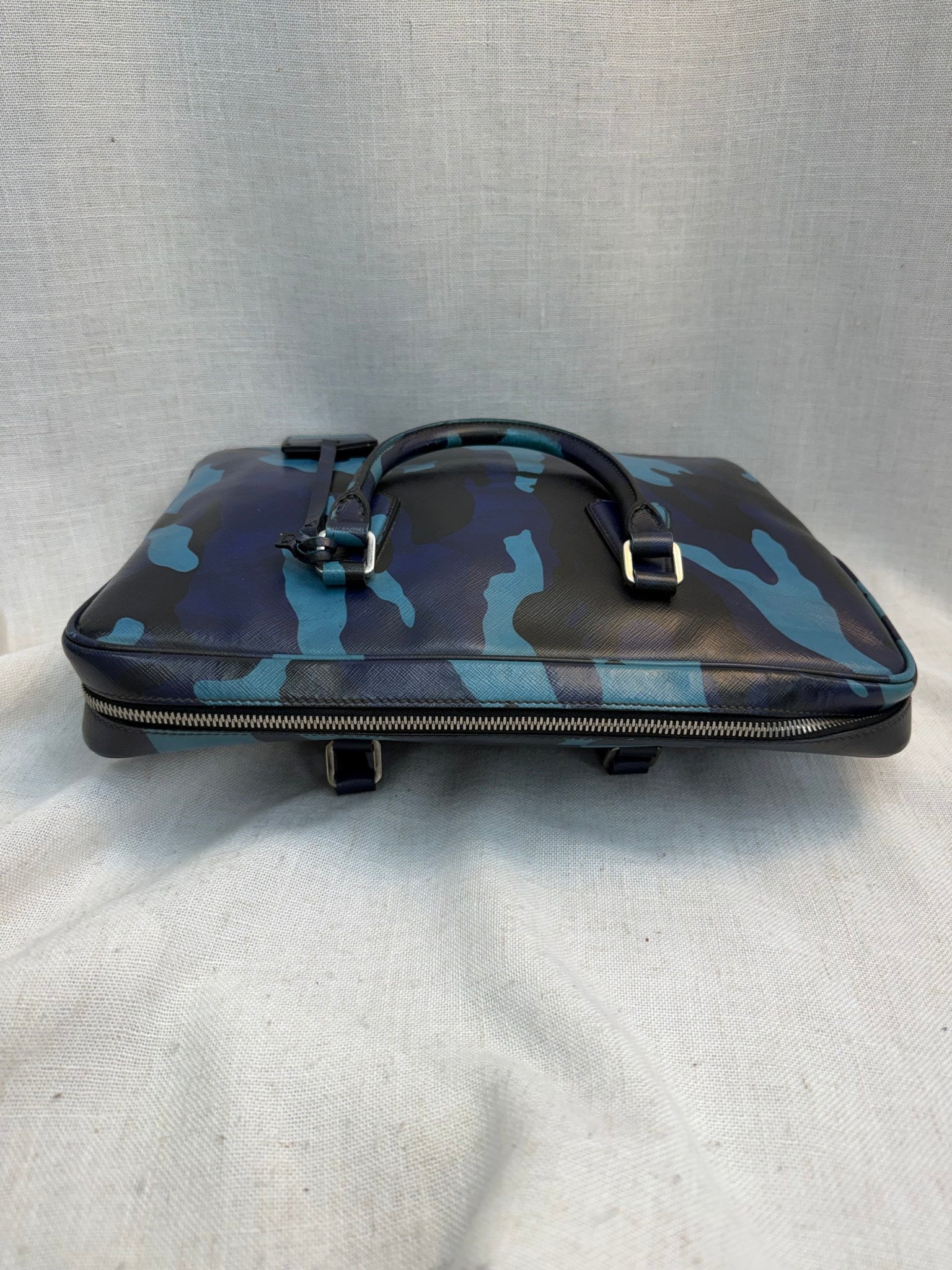 Prada Blue Camo Saffiano Leather Briefcase