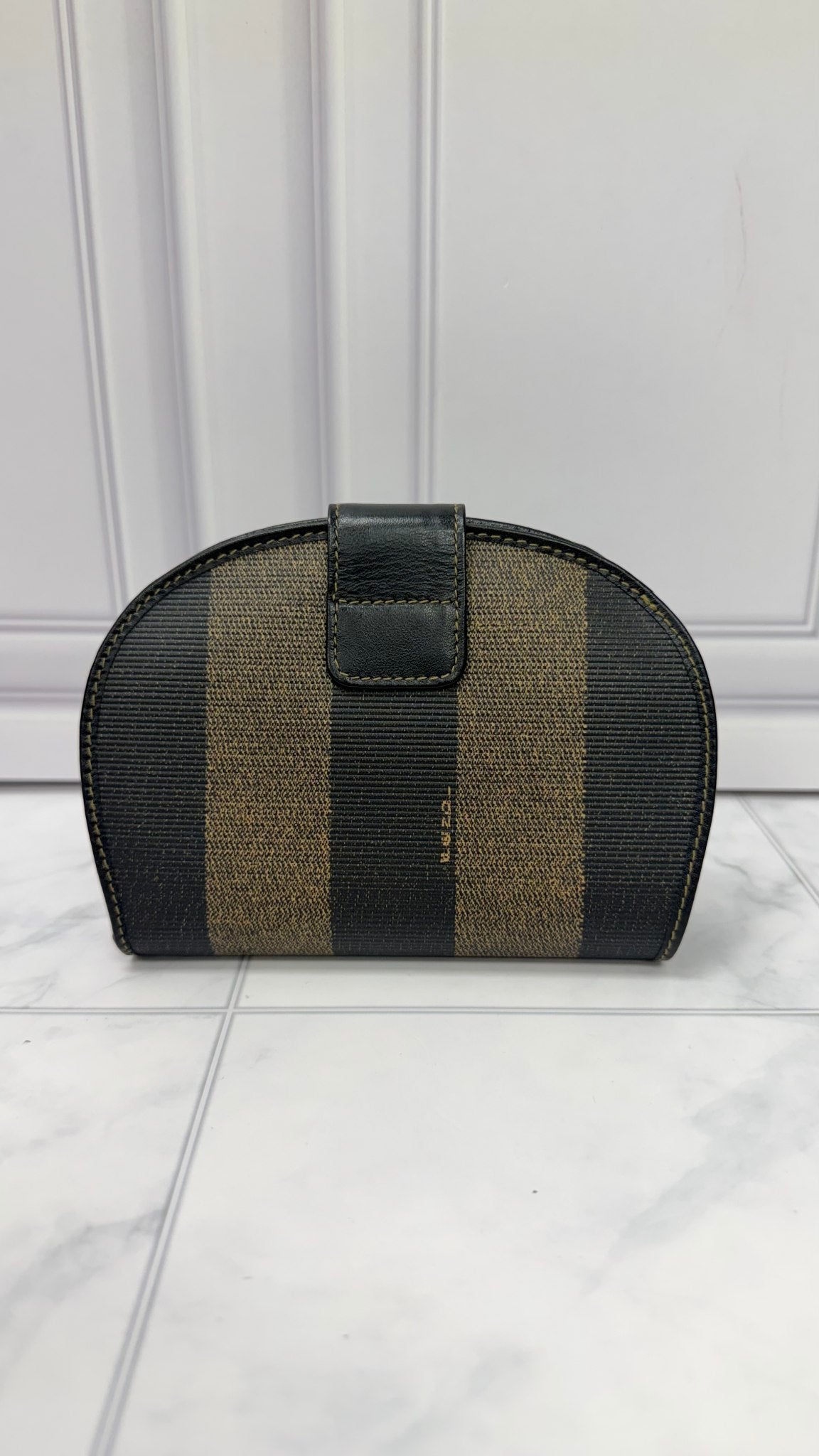 Fendi Brown Canvas Pequin striped Half Moon Wallet