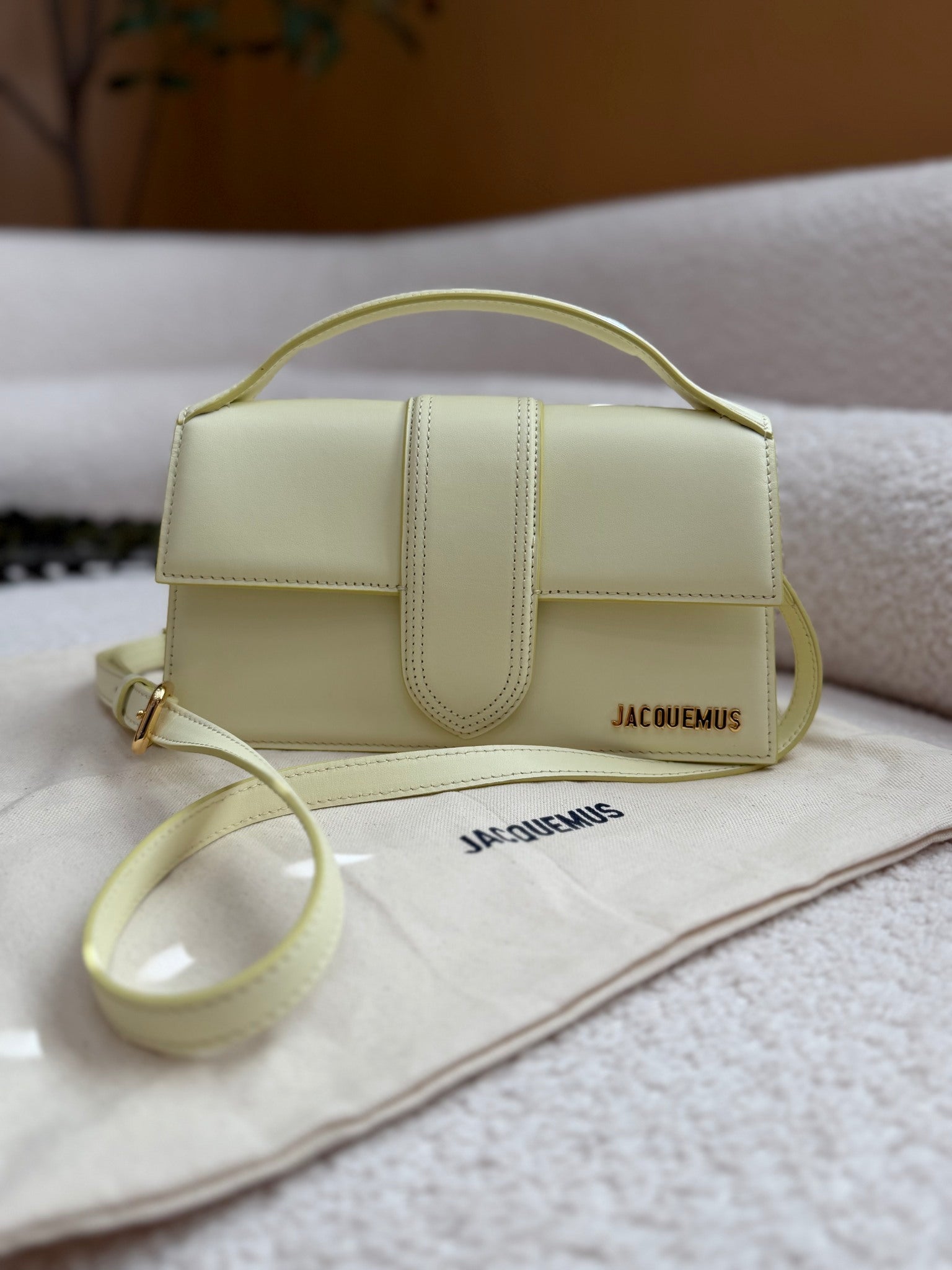 LIKE NEW Jacquemus Pale Yellow Leather Large Bambino 2way Bag
