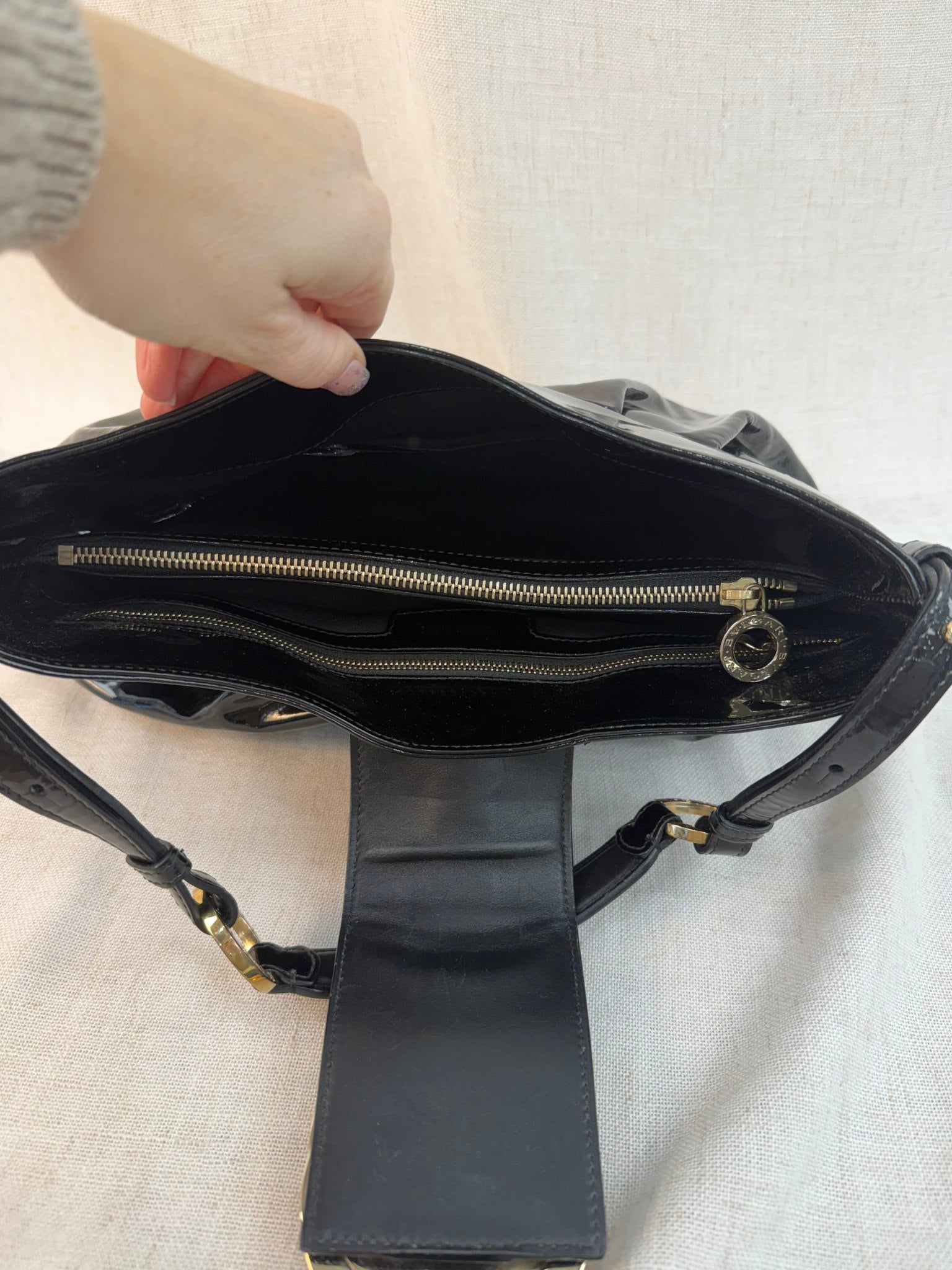 Bvlgari Black Patent Leather Chandra Shoulder Bag