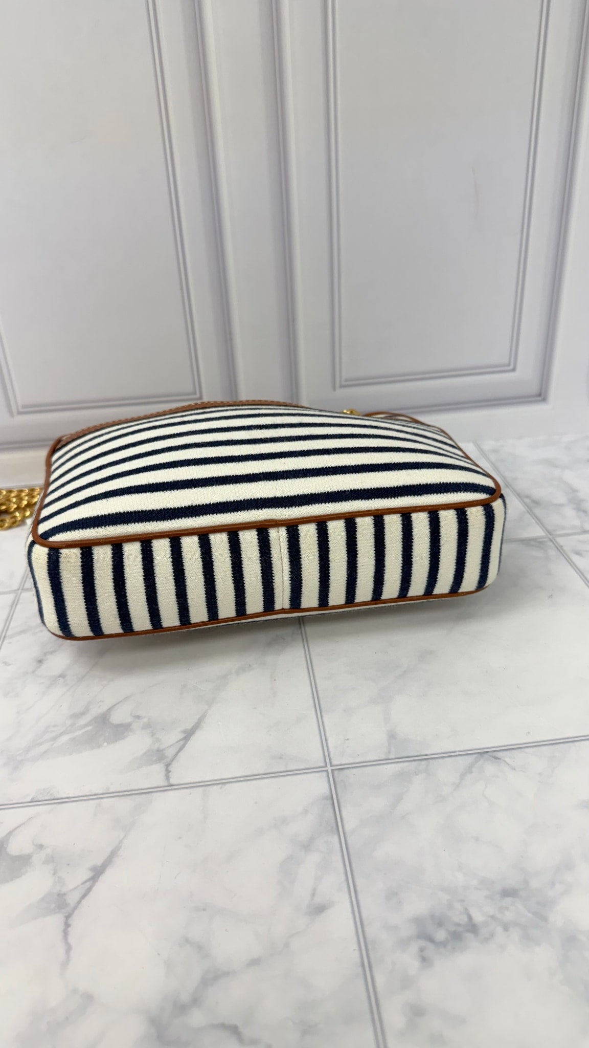 Celine White And Navy Jersey Chain Shoulder Bag
