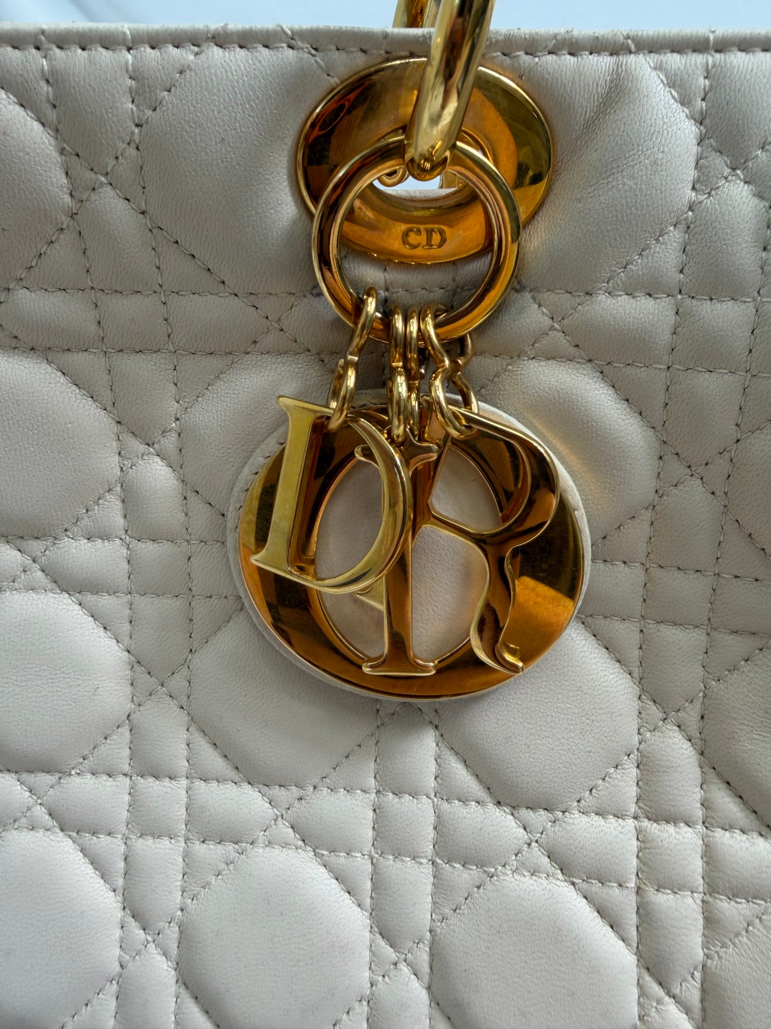 Christin Dior Cream Cannage Leather Large Lady Dior