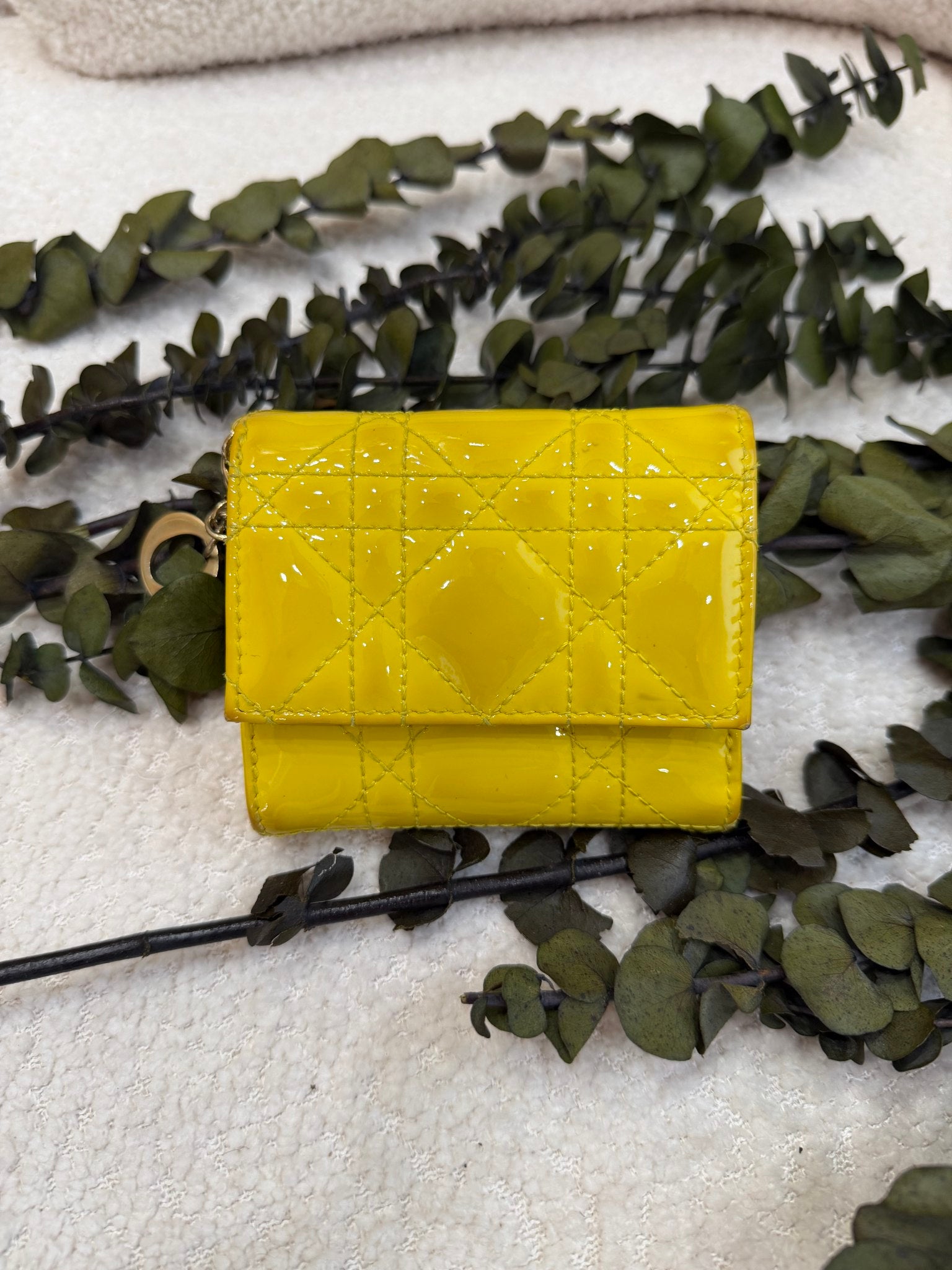 Christian Dior Yellow Cannage Patent Leather Lady Dior Lotus Wallet