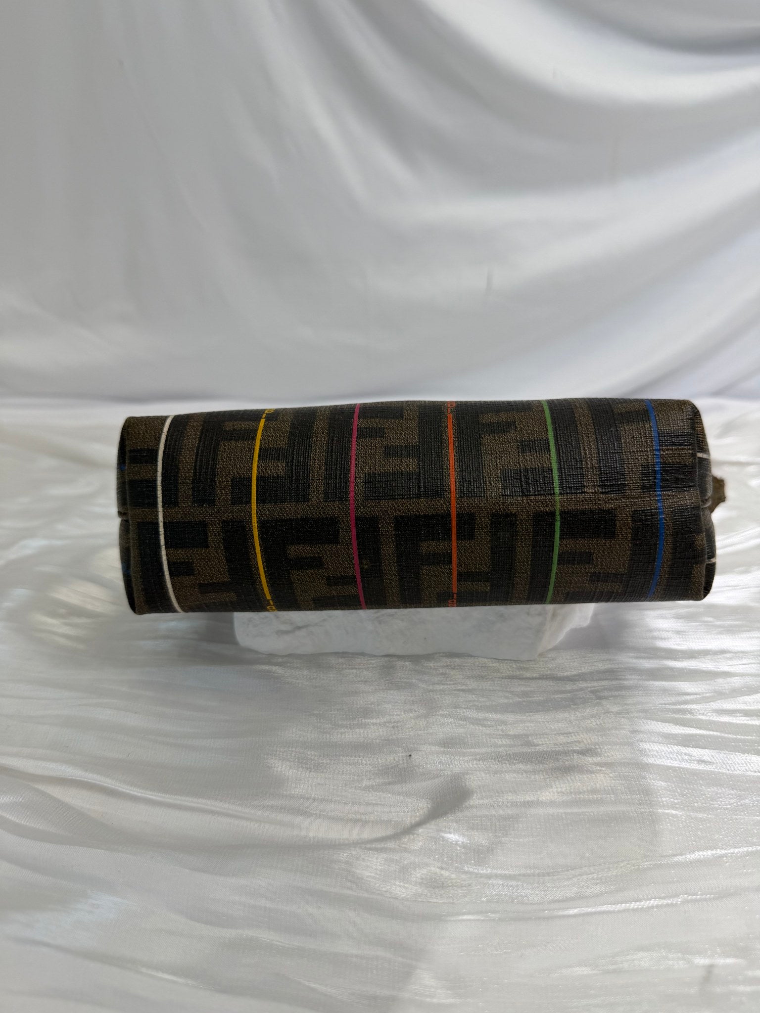 Fendi Zucca Spalmati Striped Coated Canvas Chain Pochette