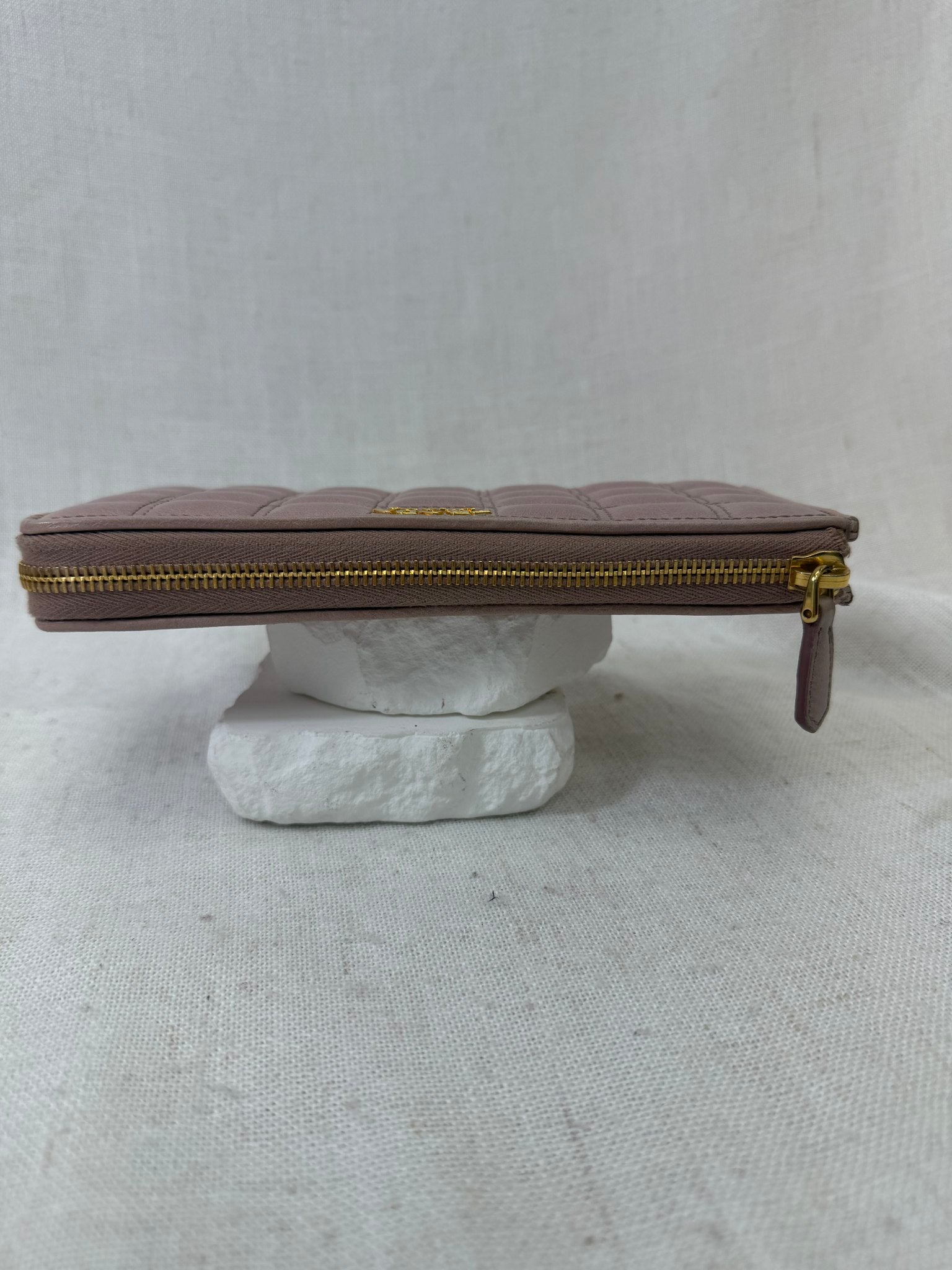 Prada Dusty Rose Quilted Leather Zippy Wallet