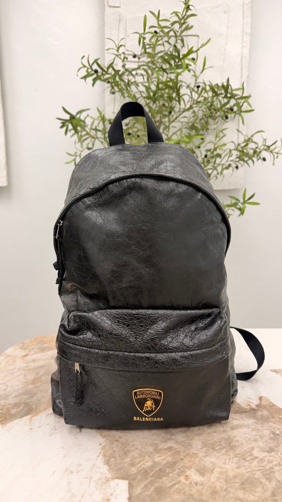 LIKE NEW - Balenciaga x Lamborghini Black Textured Leather Backpack