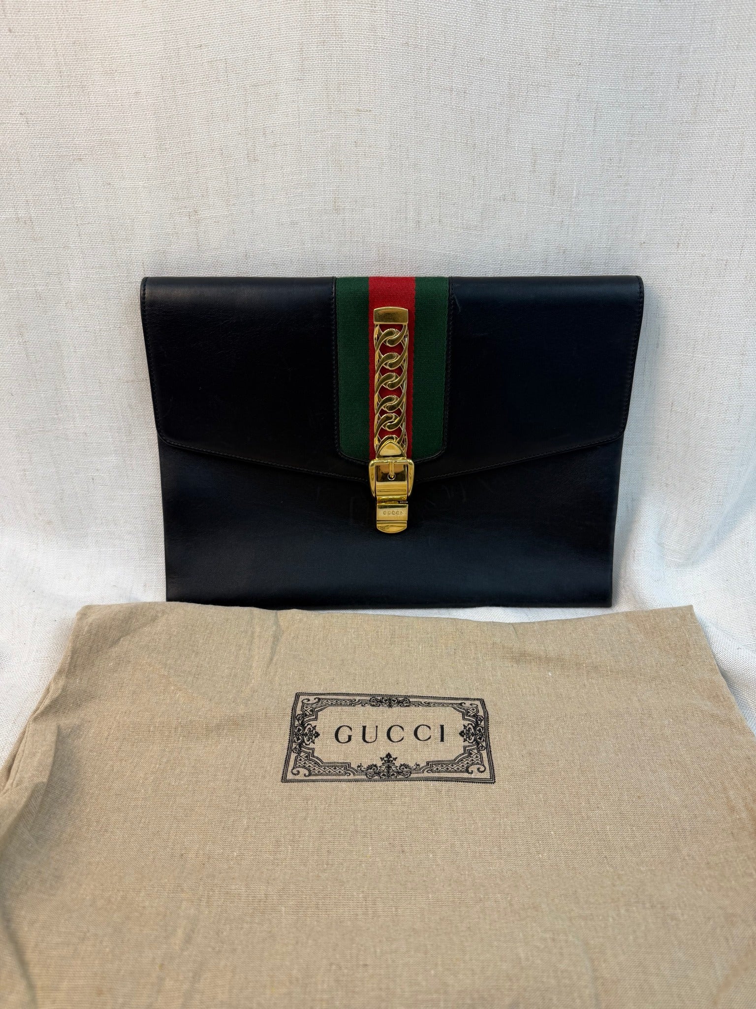 Gucci Black Leather Sylvie Clutch