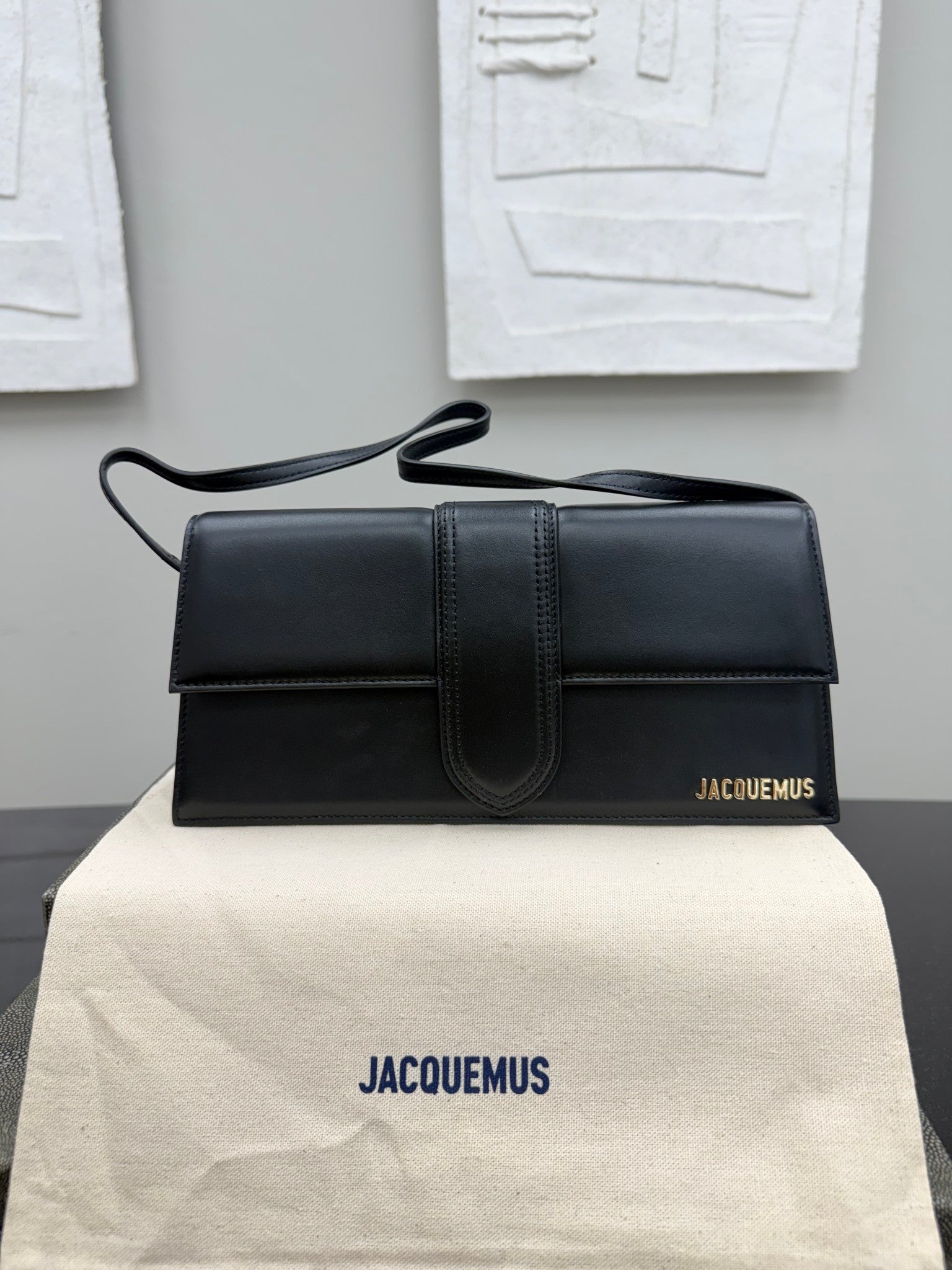 BRAND NEW - Jacquemus Black Leather Le Bambino Long Shoulder Bag