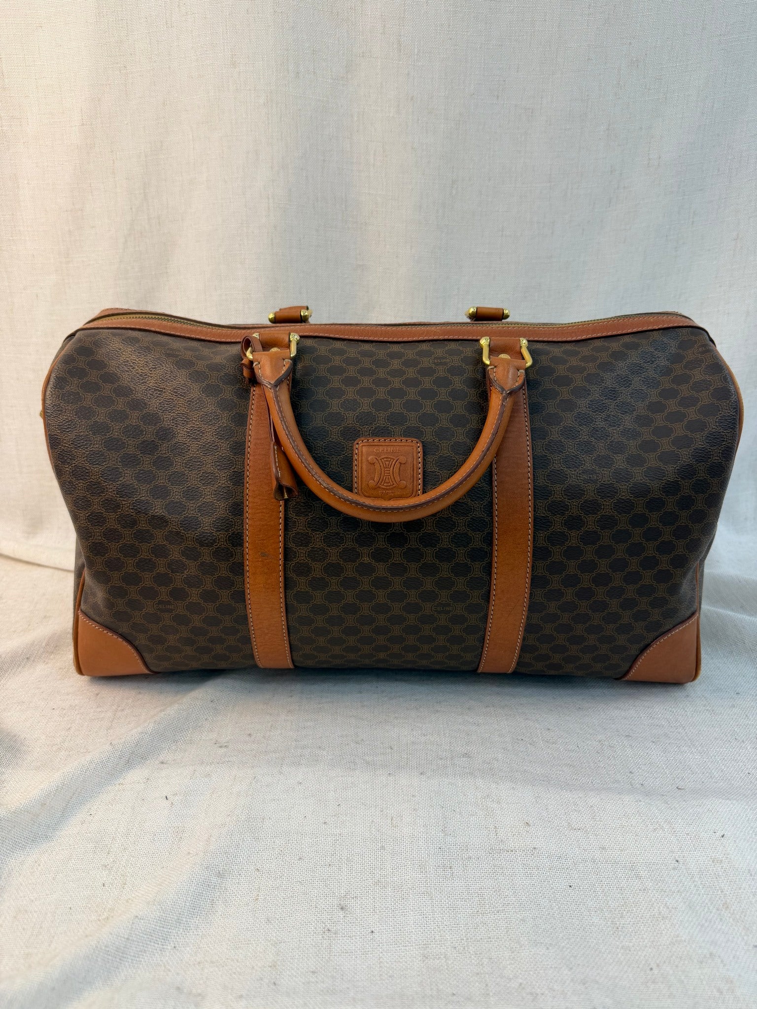 Celine Brown Coated Canvas Macadam Weekend Bag