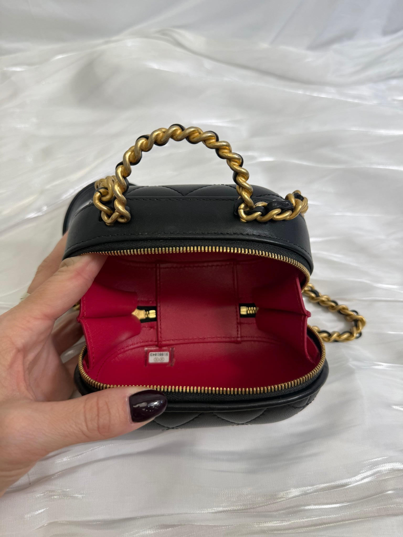BRAND NEW Chanel Black Calfskin Bubble Top Handle Vanity Bag