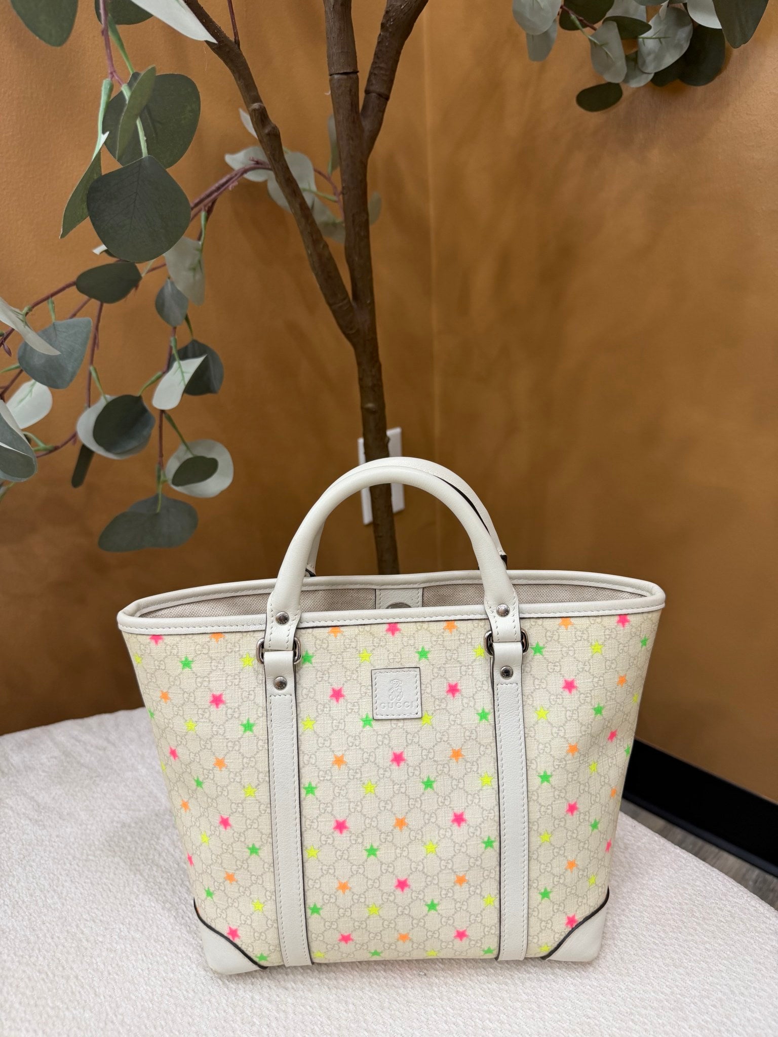 Gucci White GG Supreme Star Coated Canvas Tote Bag