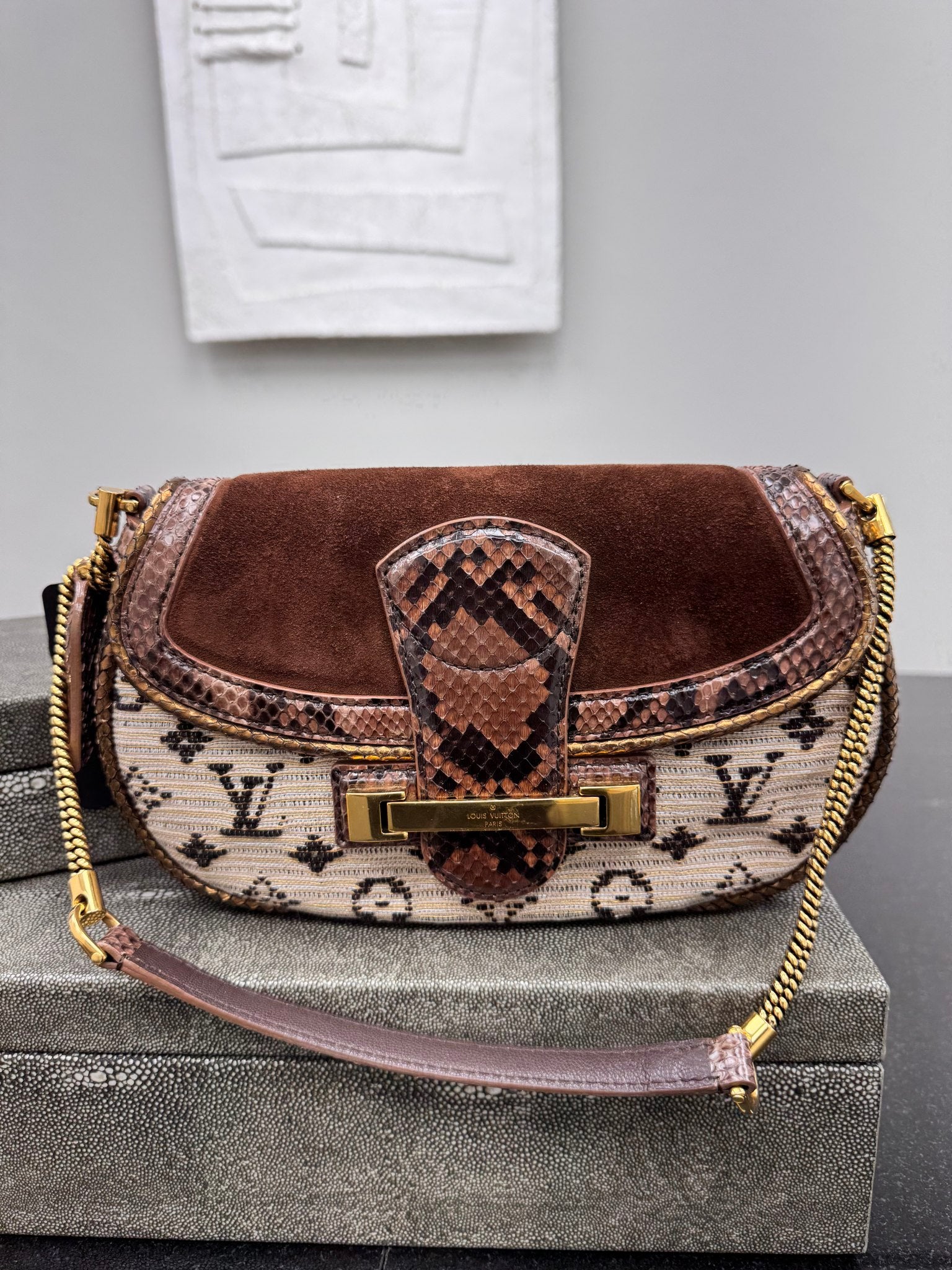 LIKE NEW - Louis Vuitton Python Suede Monogram Empire Levant Shoulder Bag