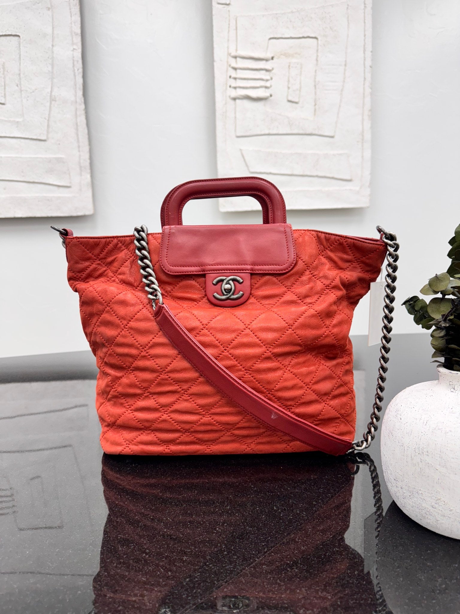 Chanel Red Iridescent Calfskin Leather "In the Mix" Large Shopping Tote Bag