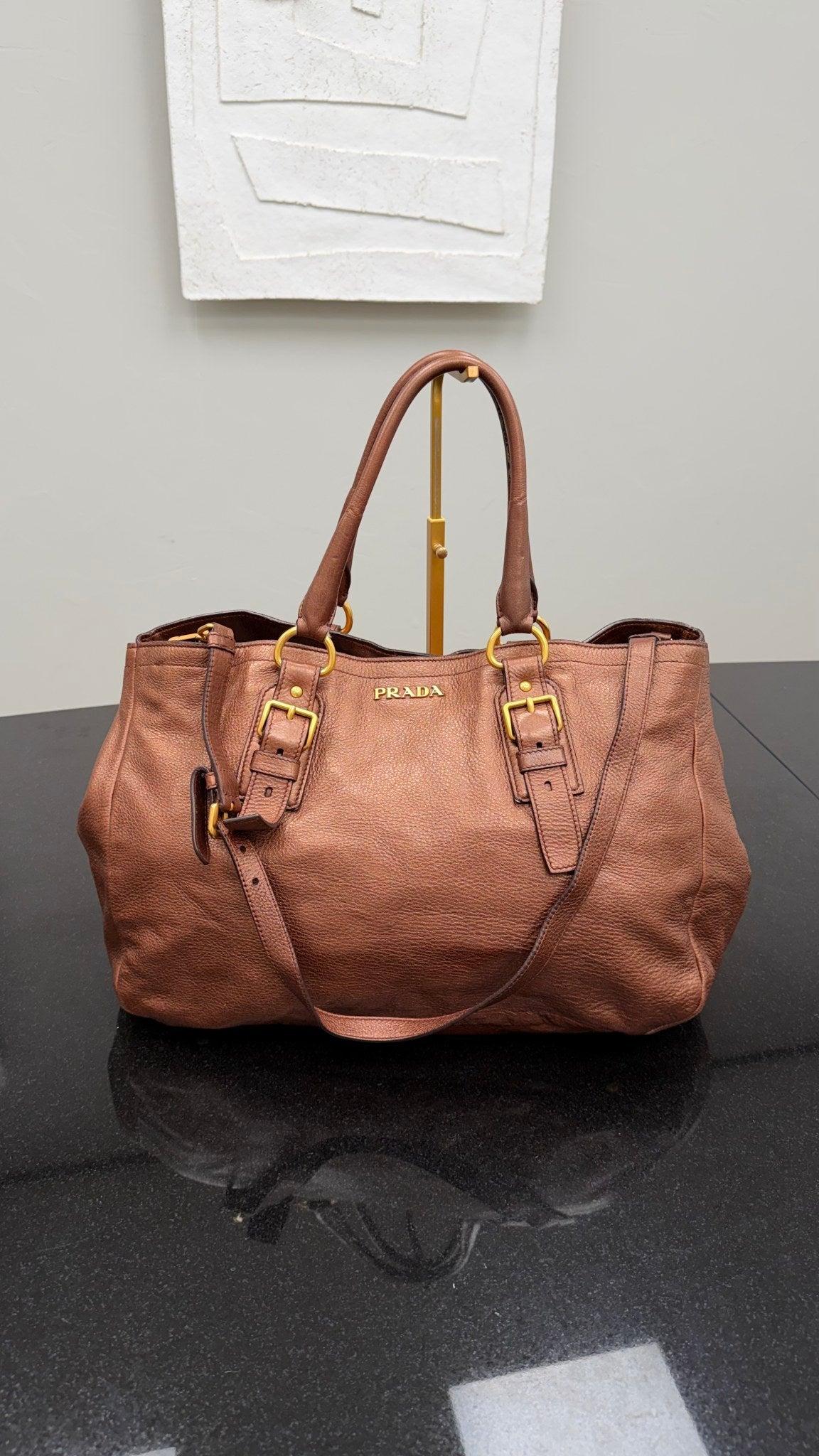 Prada Bronze Leather Jumbo 2way Tote
