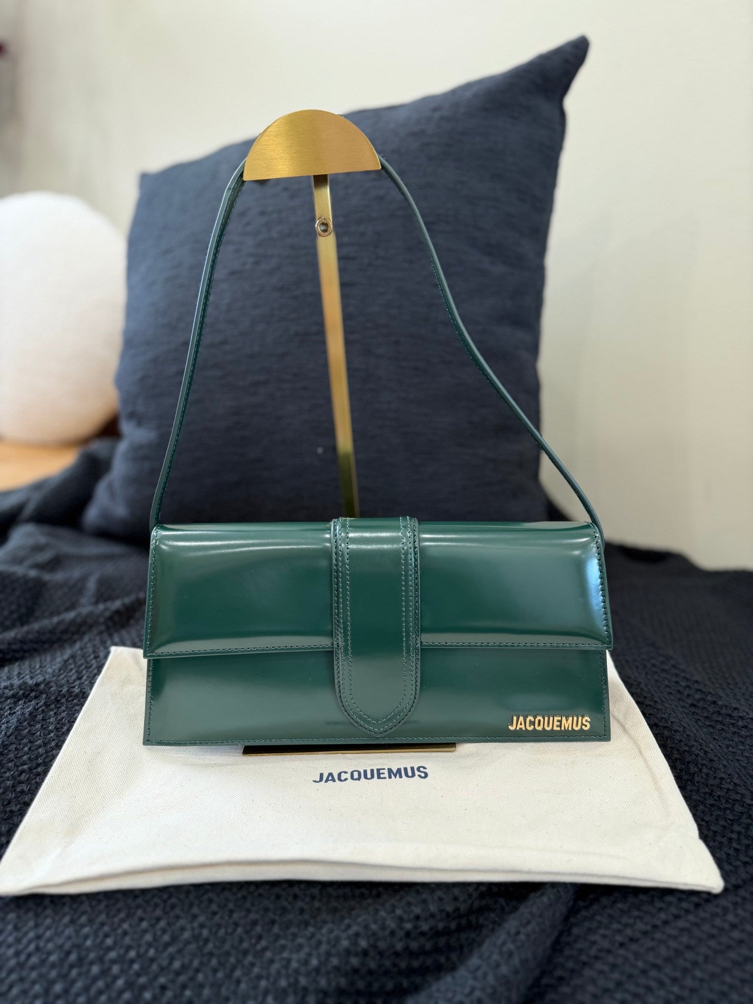BRAND NEW-Jacquemus Green Patent Leather Le Grand Bambino Bag