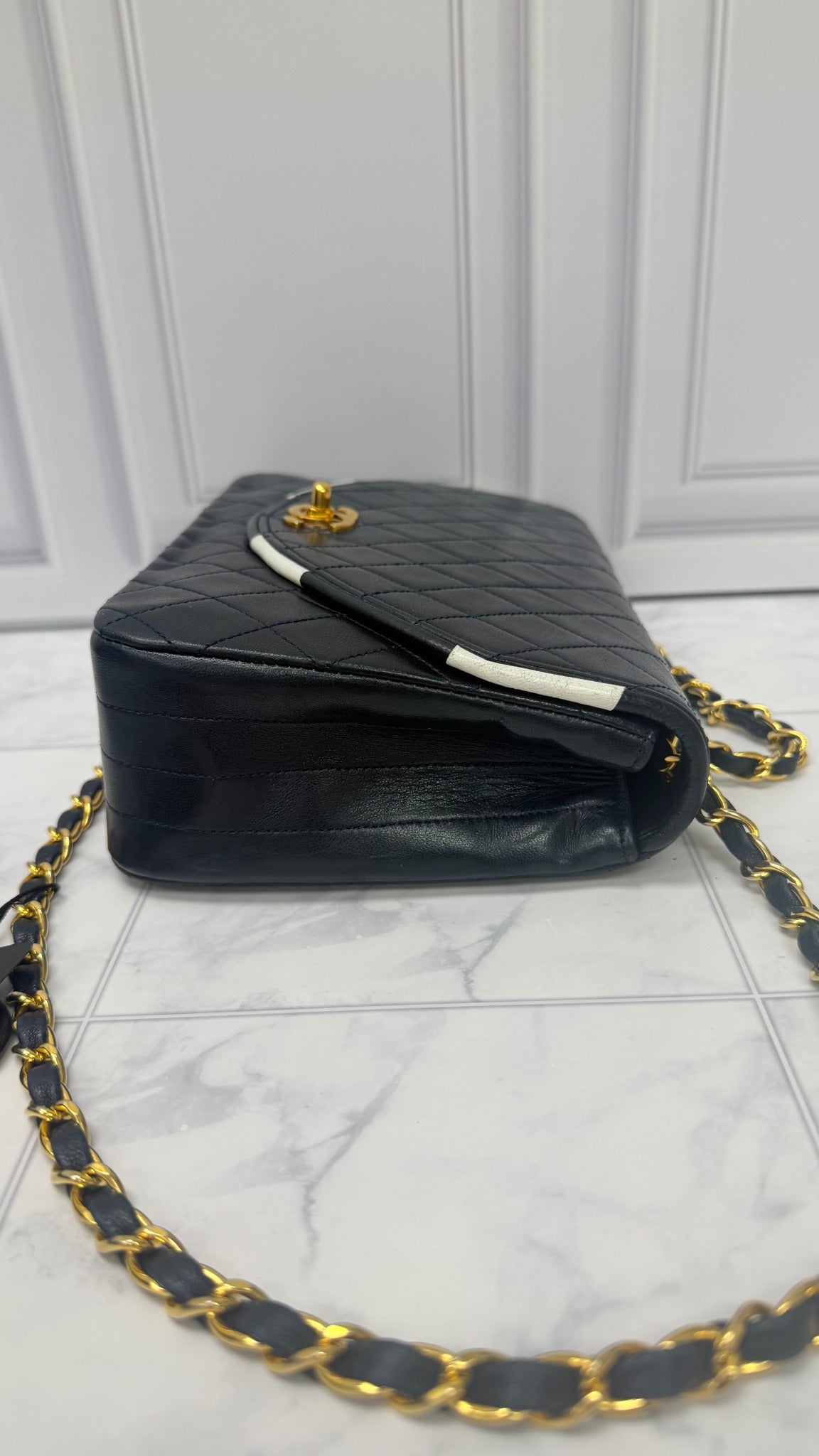Chanel Navy Blue Lambskin Leather Half Moon Chain Shoulder Bag