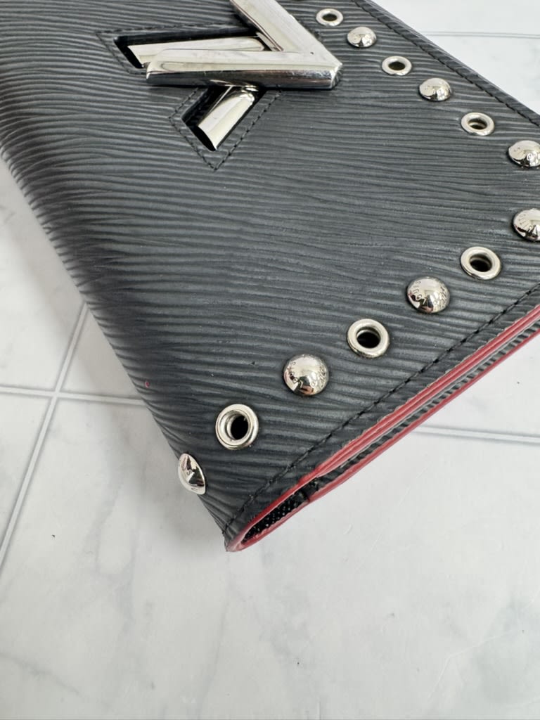 Louis Vuitton Black Epi Leather Studded Twist Wallet On A Chain
