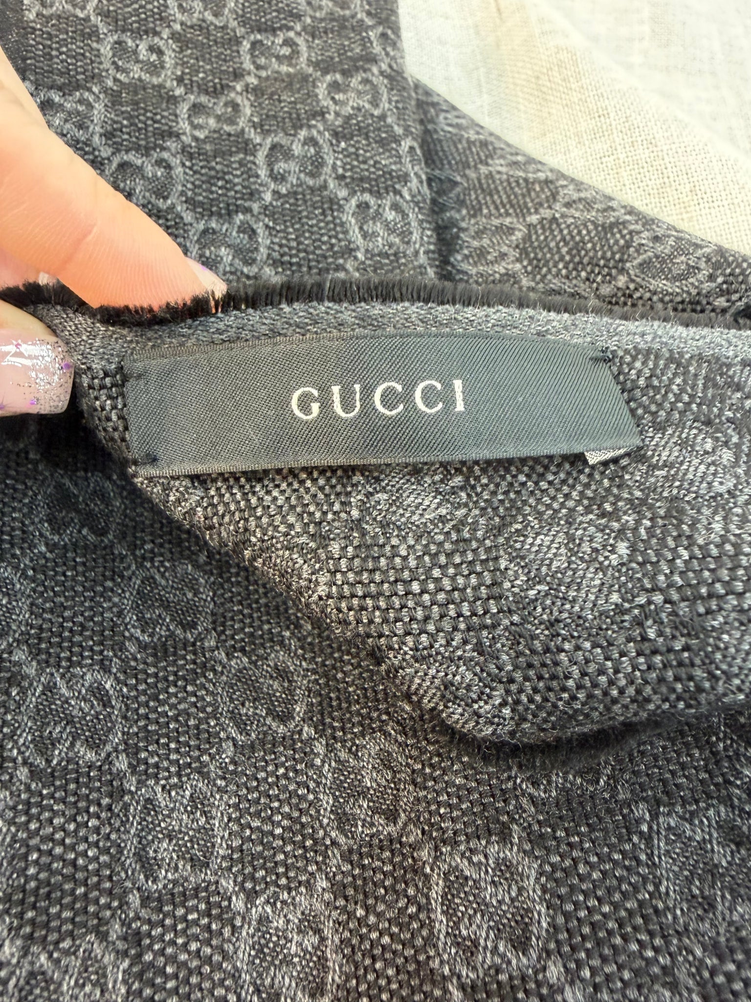 Gucci Black GG Motif Scarf With Web