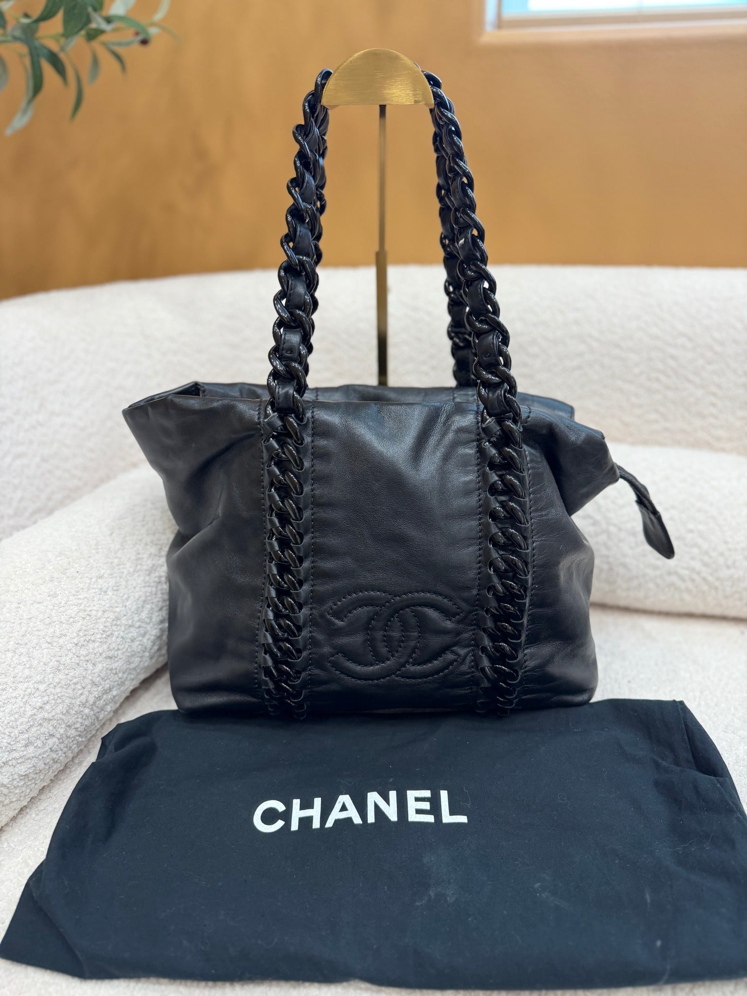 Chanel Black Caviar Leather Modem Chain Tote