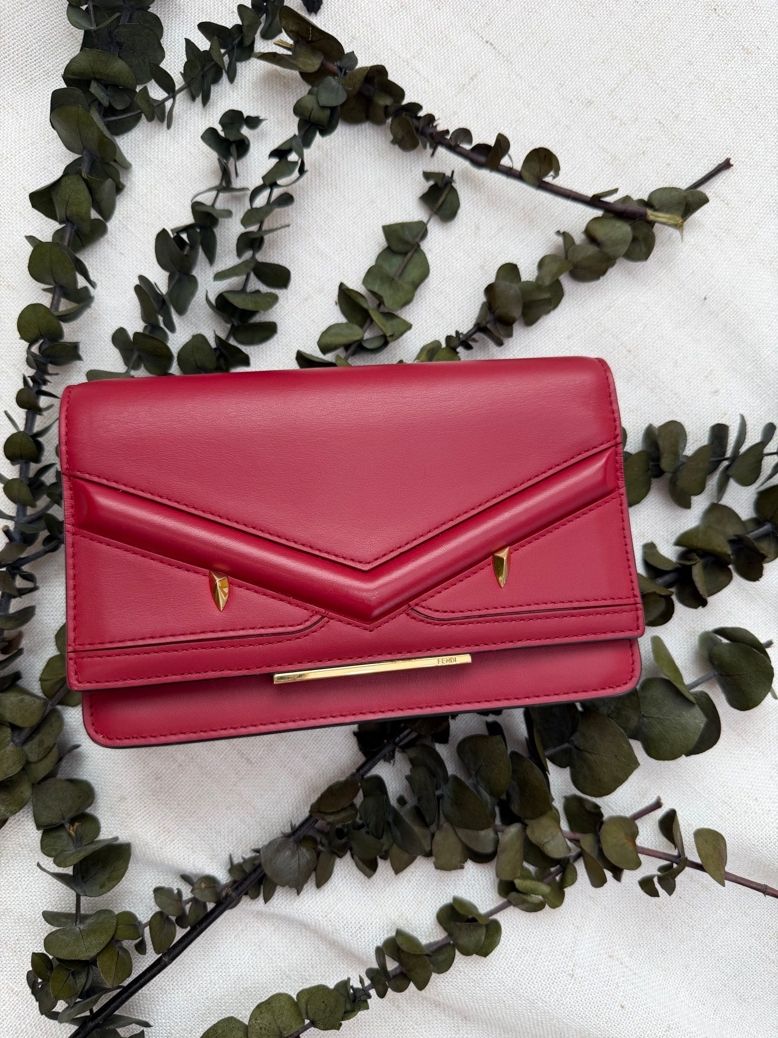 Fendi Bugs Red Leather Wallet On Chain