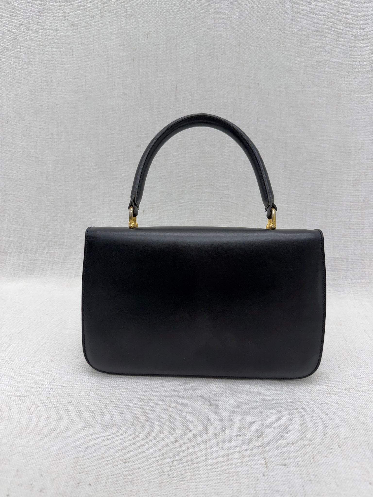 Celine Vintage Dark Navy Leather Turn Lock Top Handle