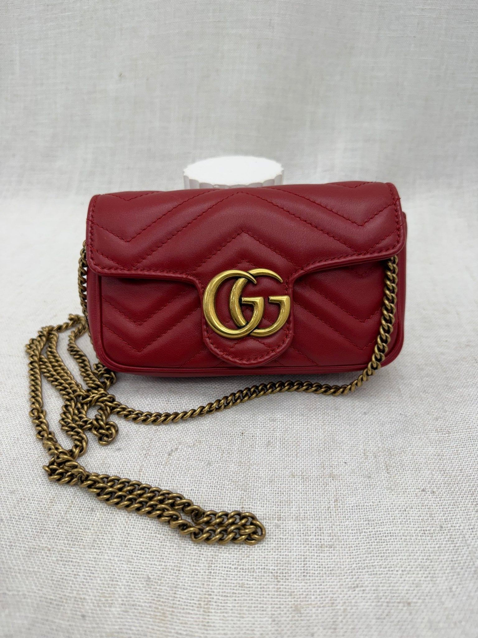 Gucci Red Leather Marmont Super Mini Chain Bag