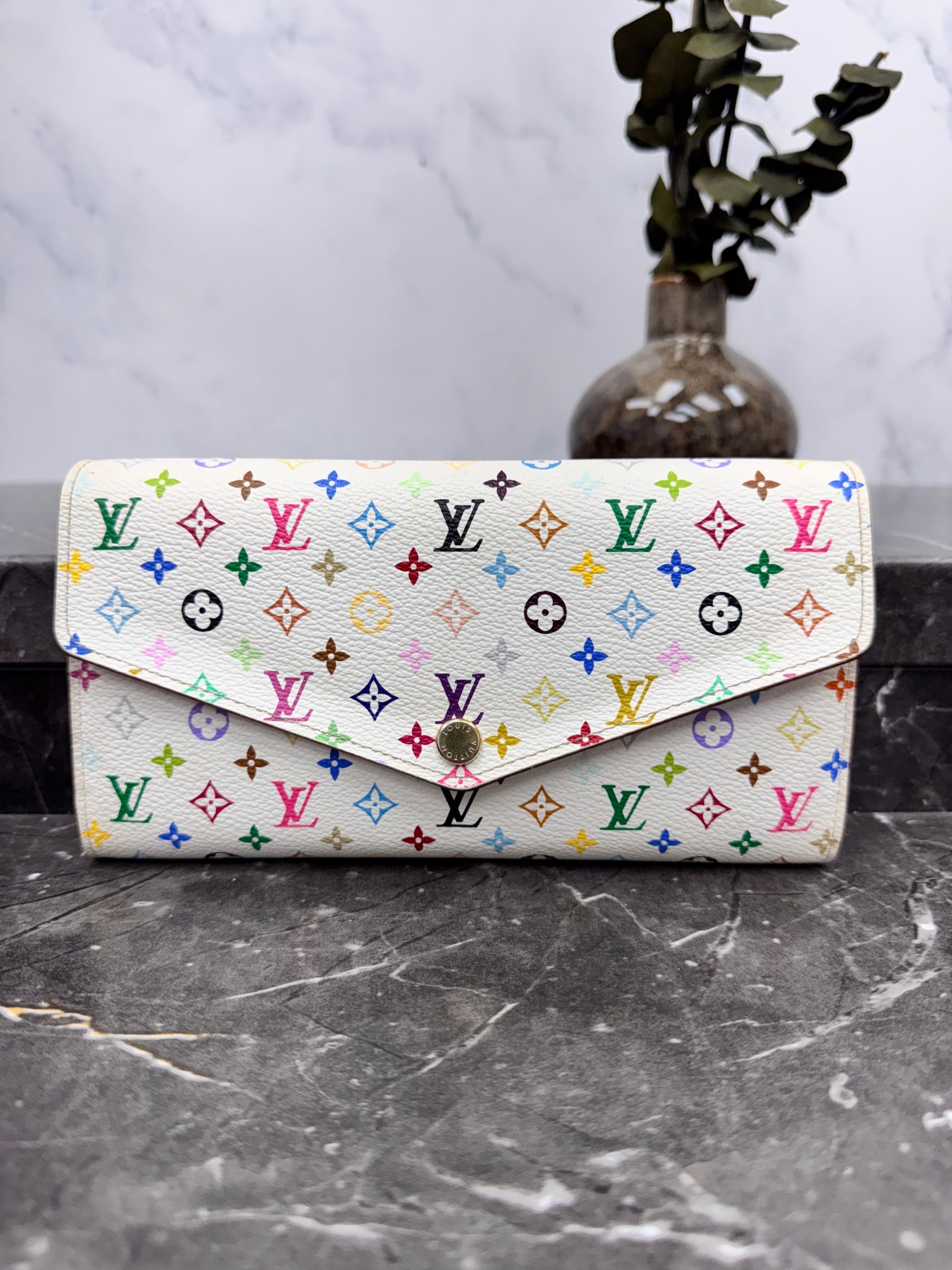 Louis Vuitton White Monogram Multicolor Sarah Long Wallet