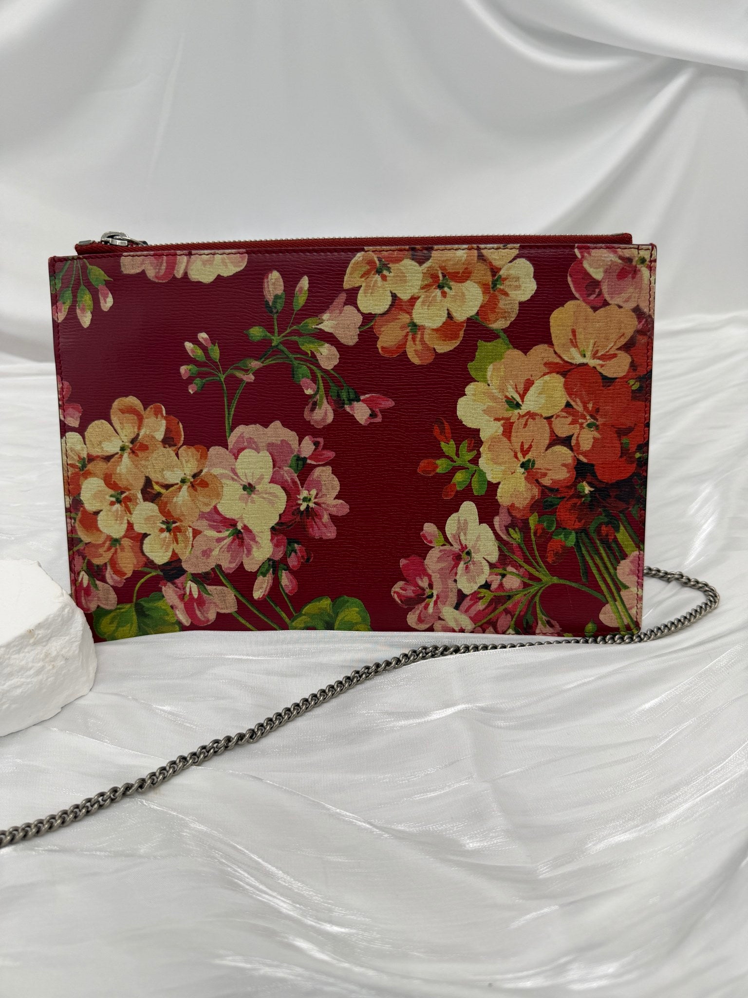 Gucci Red Blooms Leather Chain Clutch