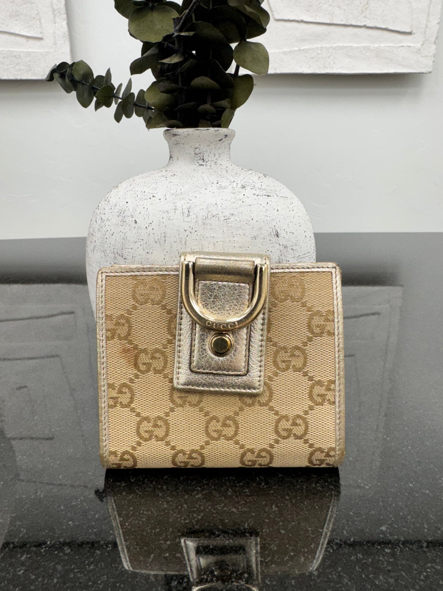 Gucci Beige GG Canvas Compact Snap Wallet