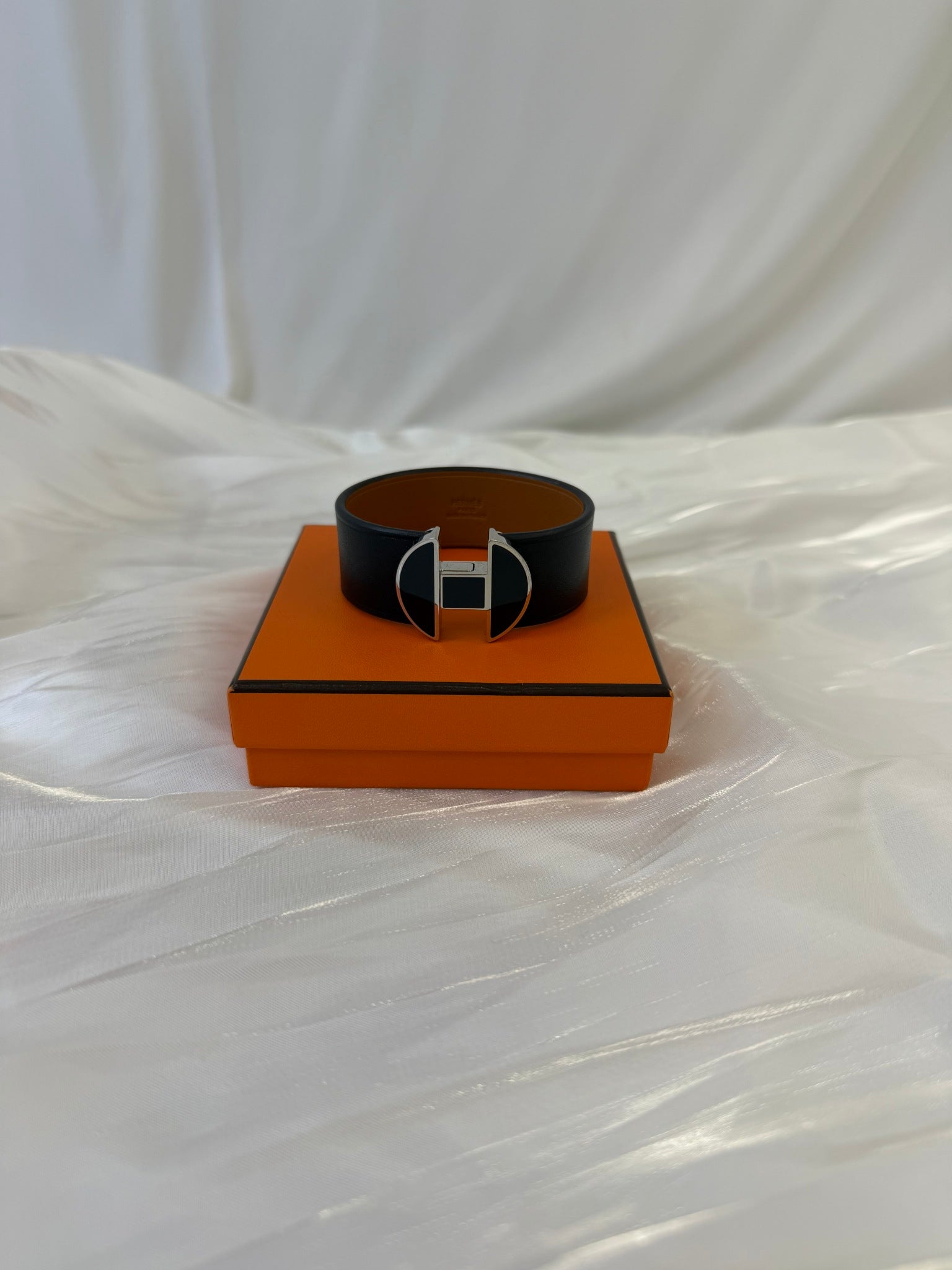 Hermes Black Calfskin Tad Manchette Bracelet