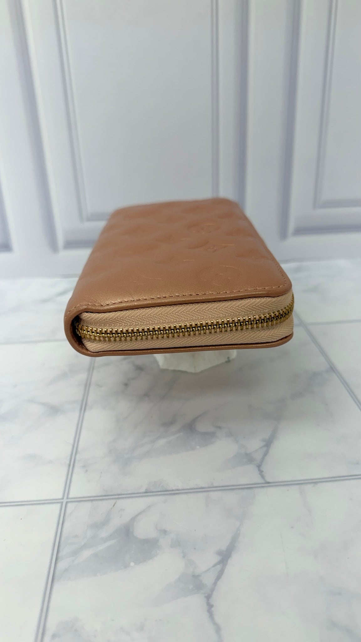 Louis Vuitton Metallic Pink Embossed Leather Coussin Zippy Wallet