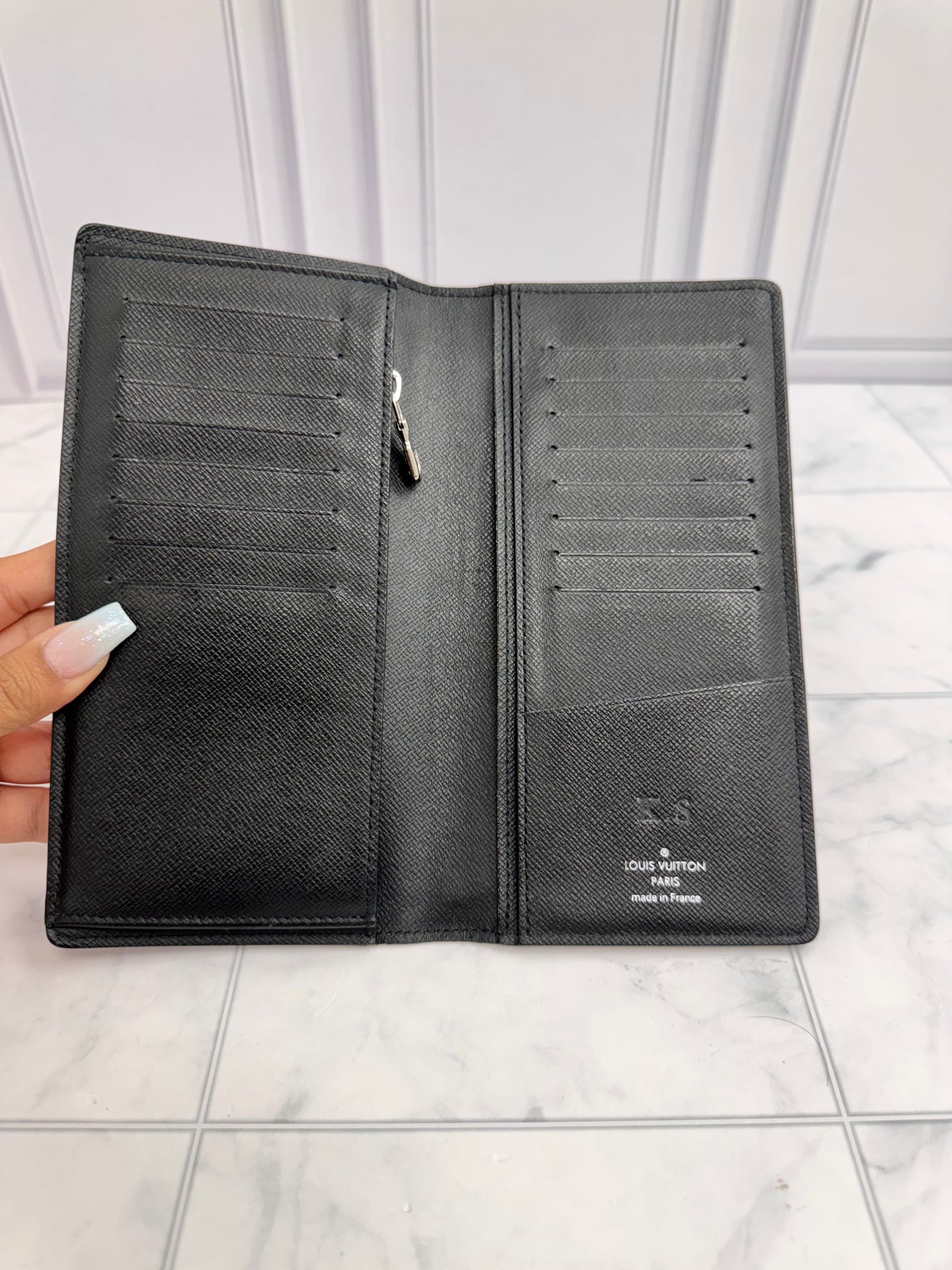 Louis Vuitton Black Epi Leather Giant Logo Brazza Wallet